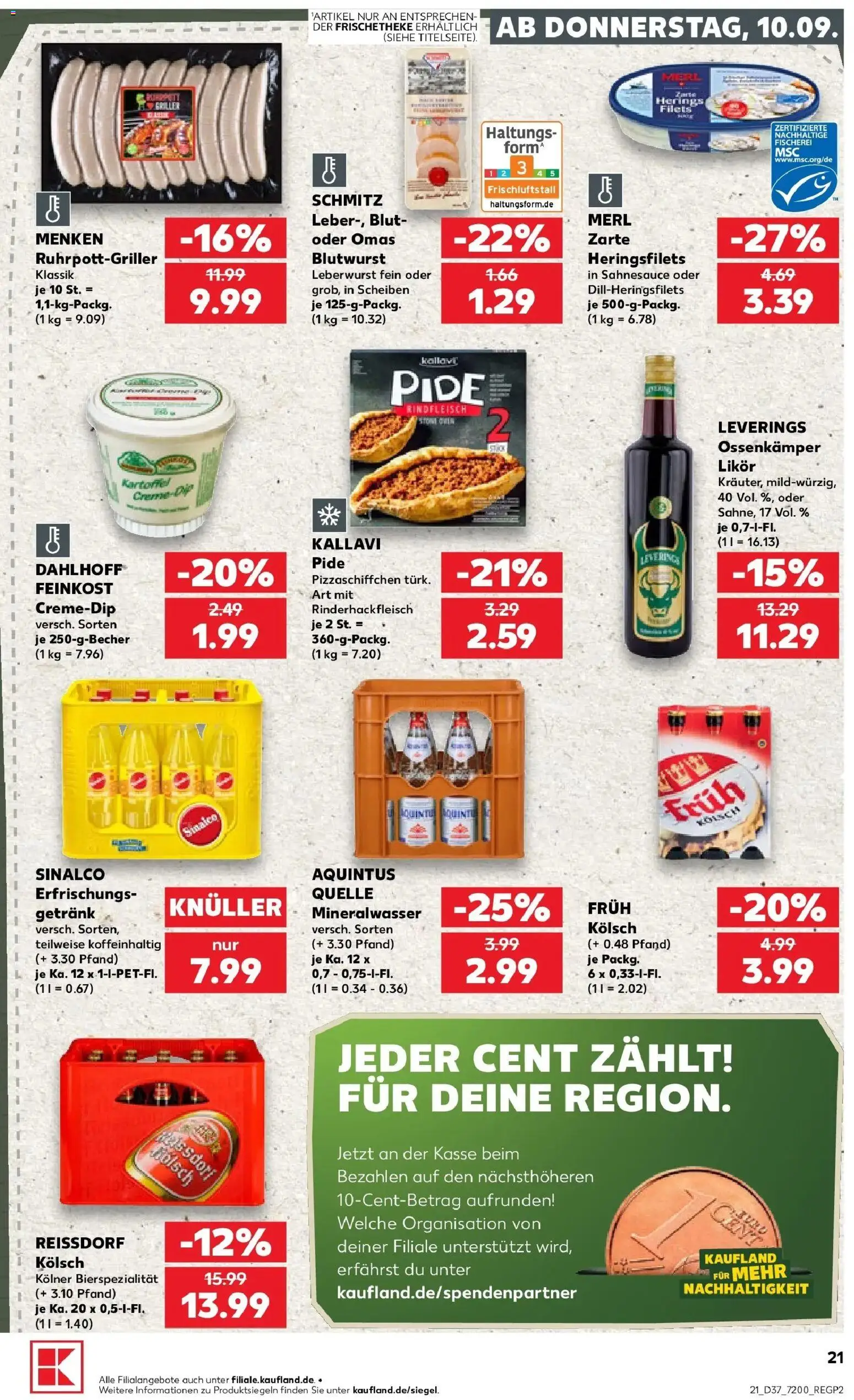 Prospekt Kaufland ab 10.09.2026 » Angebote Online zum Blättern | Seite: 21 | Produkte: Sinalco, Likör, Mineralwasser, Rindfleisch