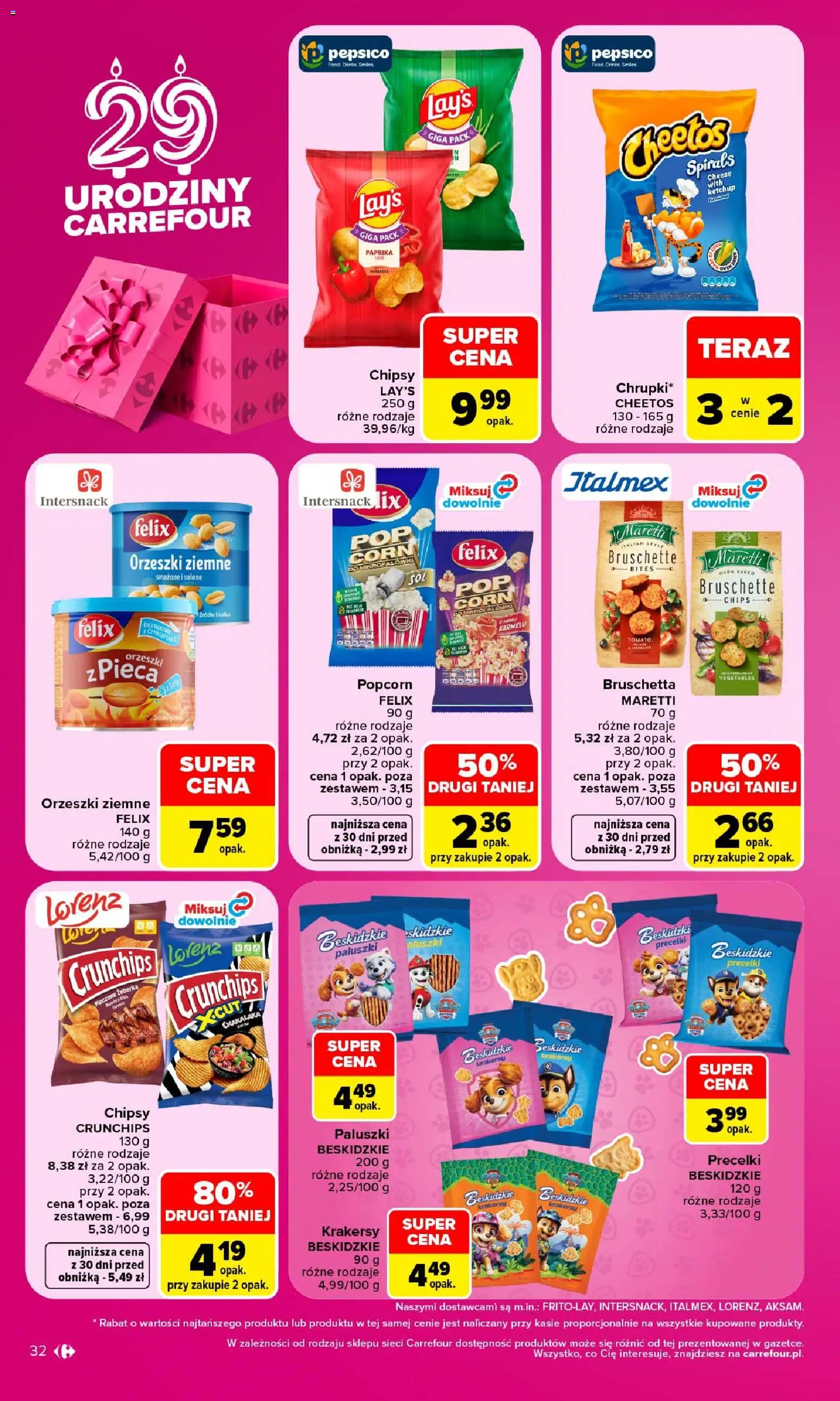 Carrefour gazetka od 28.09.2026 | Strona: 32 | Produkty: Paluszki, Krakersy, Orzeszki ziemne, Orzeszki