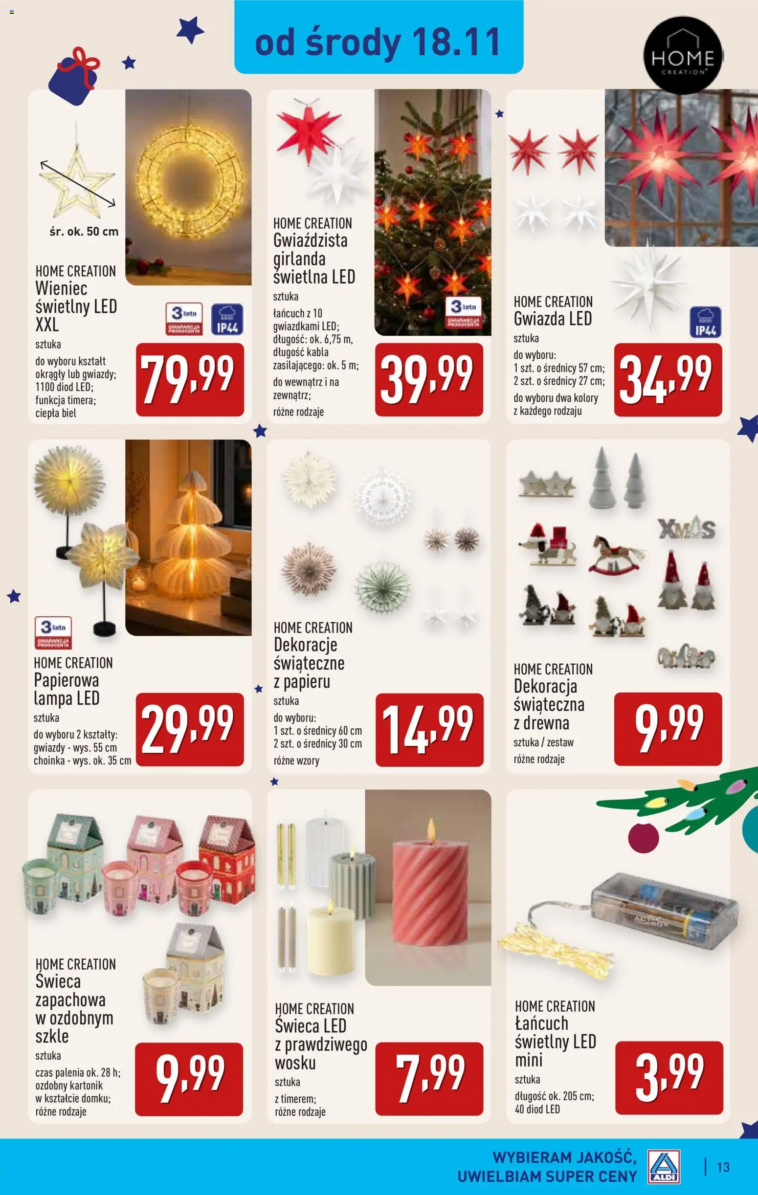Aldi gazetka - Katalog dekoracyjny od 28.10.2026 | Strona: 13 | Produkty: Choinka, Świeca, Girlanda, Lampa led
