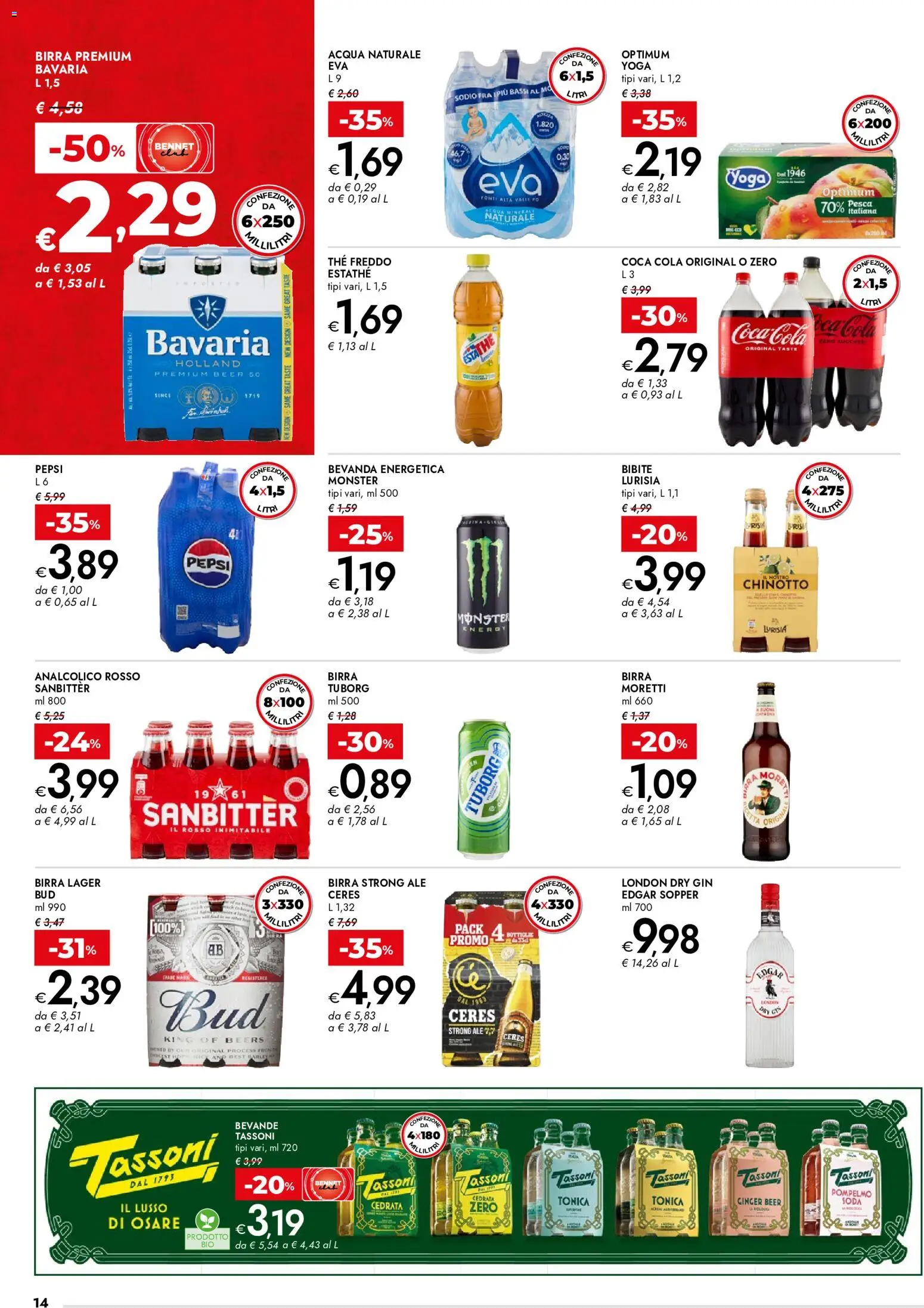 Volantino bennet del 07.05.2026 | Pagina: 14 | Prodotti: Birra, Acqua, Ceres, Coca Cola