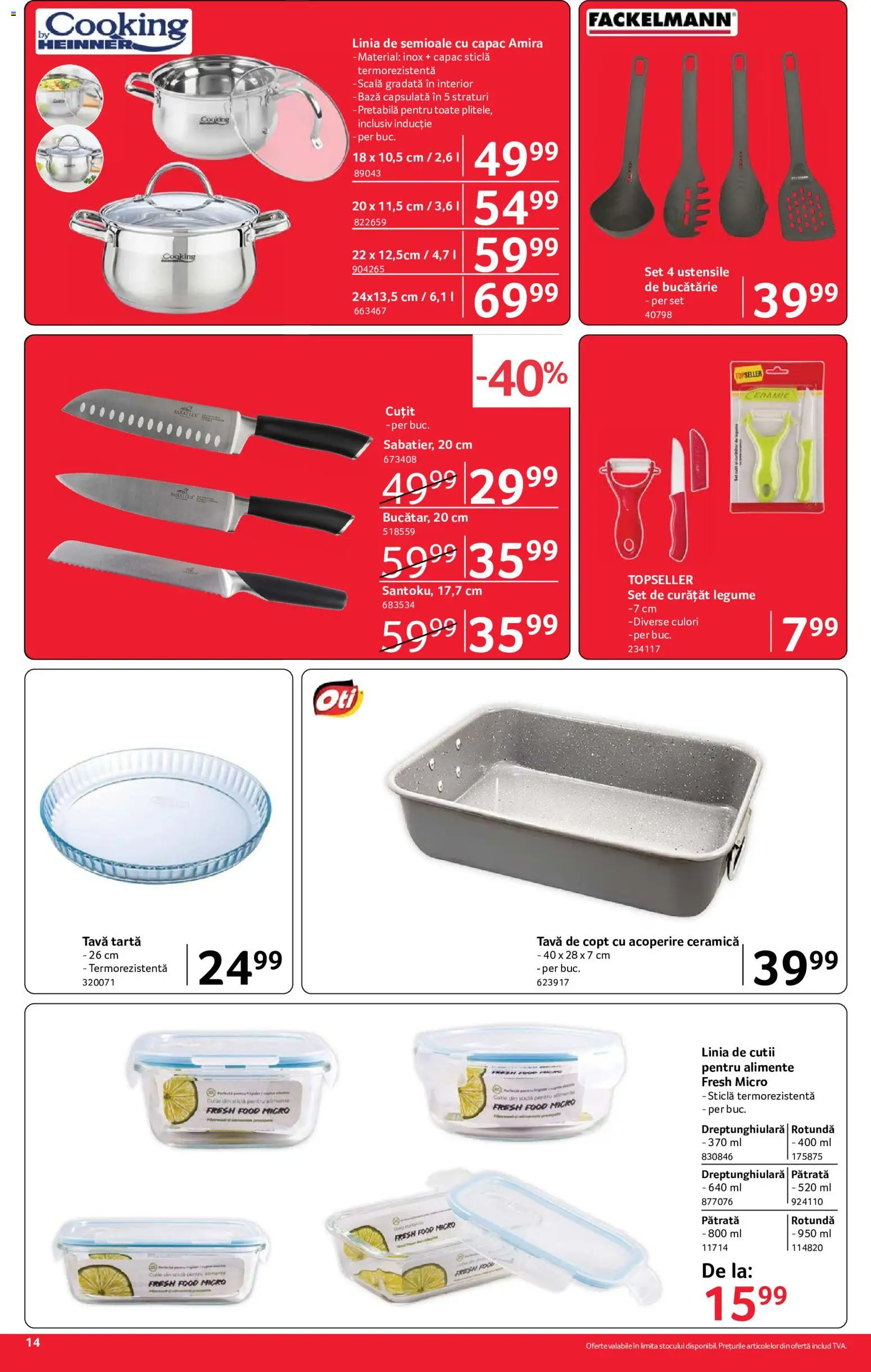 Noul catalog Selgros – valabil de la 10.07.2026 | Pagină: 14 | Produse: Tavă de copt, Cutie, Cuțit, Legume