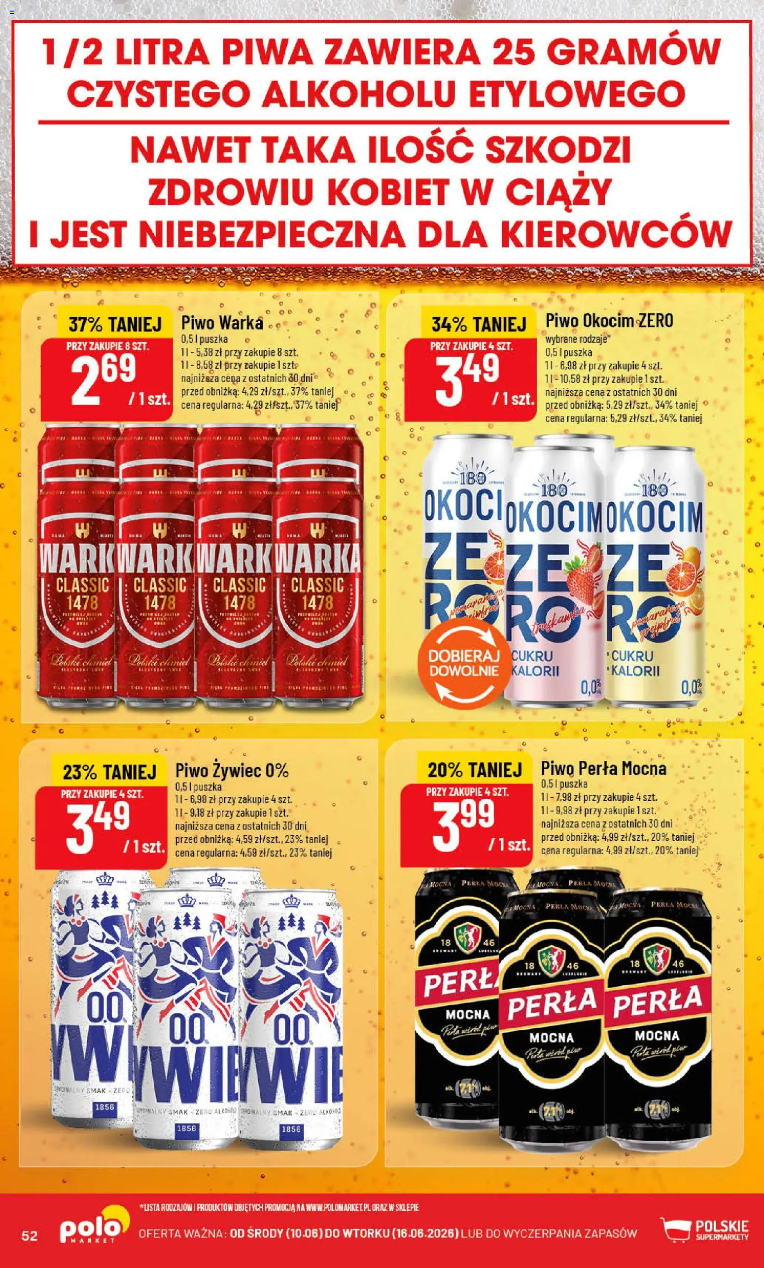 POLOmarket gazetka od 10.06.2026 | Strona: 52 | Produkty: Piwo perła, Warka, Piwo Warka, Piwo