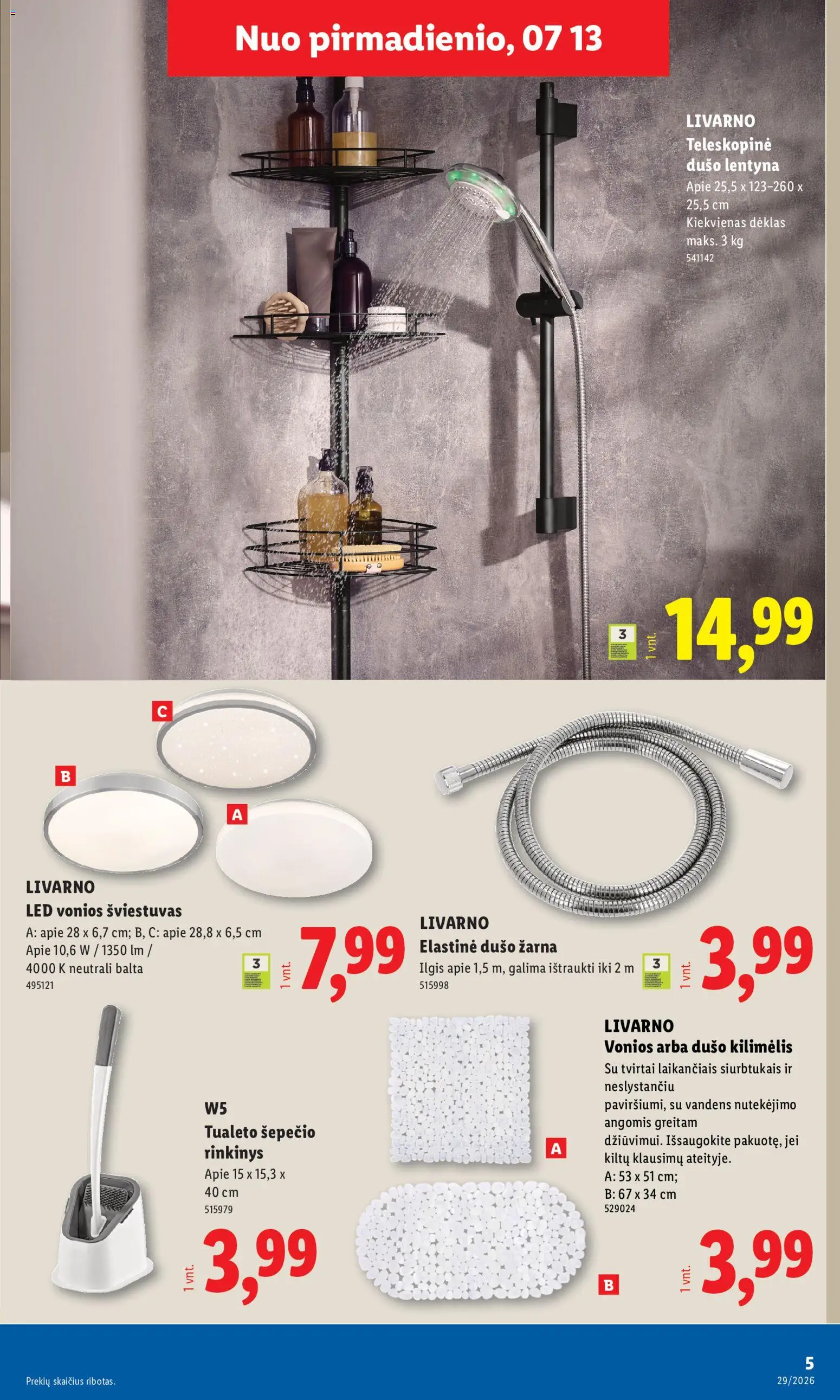 LIDL akcijos nuo 2026.07.13 | Puslapis: 5 | Prekių: Kilimėlis, Dušo kilimėlis, Lentyna, Dėklas