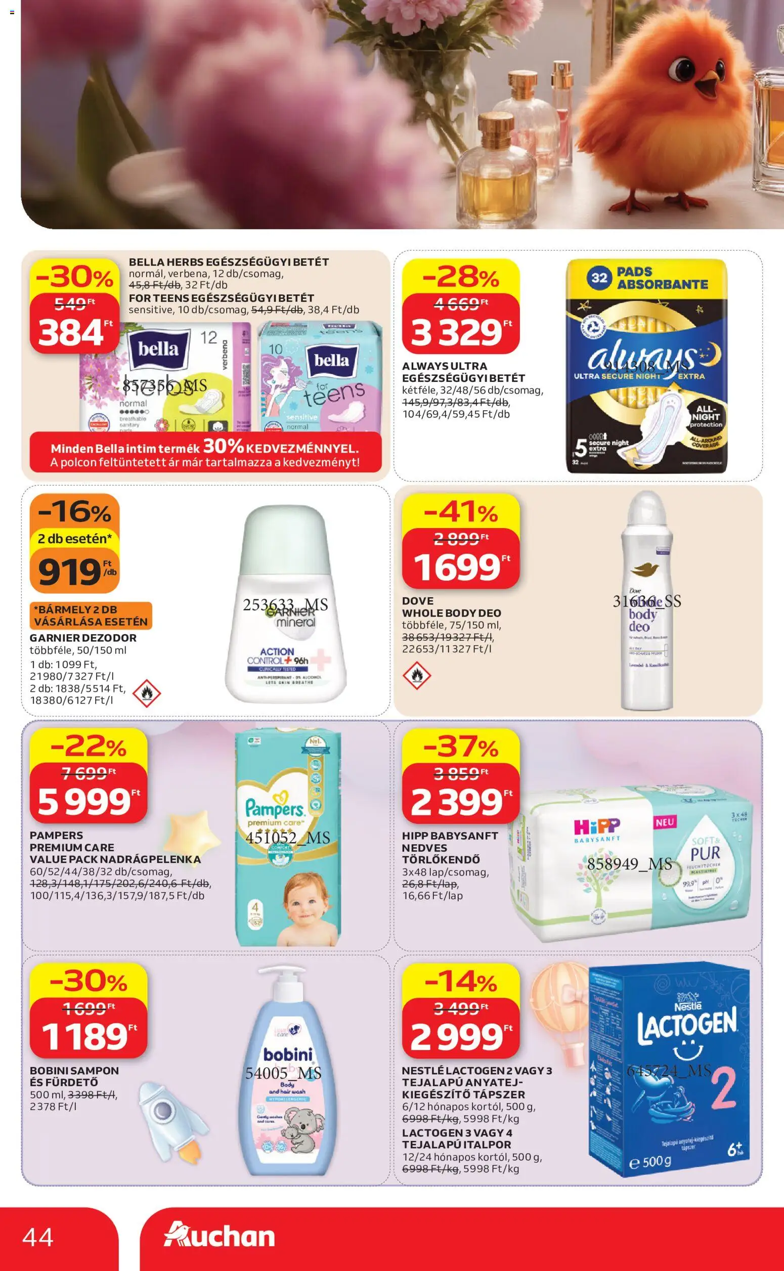 Auchan akciós ujság - amely érvényes a következő dátumtól: 2026.07.16. | Oldal: 44 | Termékek: Pampers, Nedves törlőkendő, Sampon, Italpor