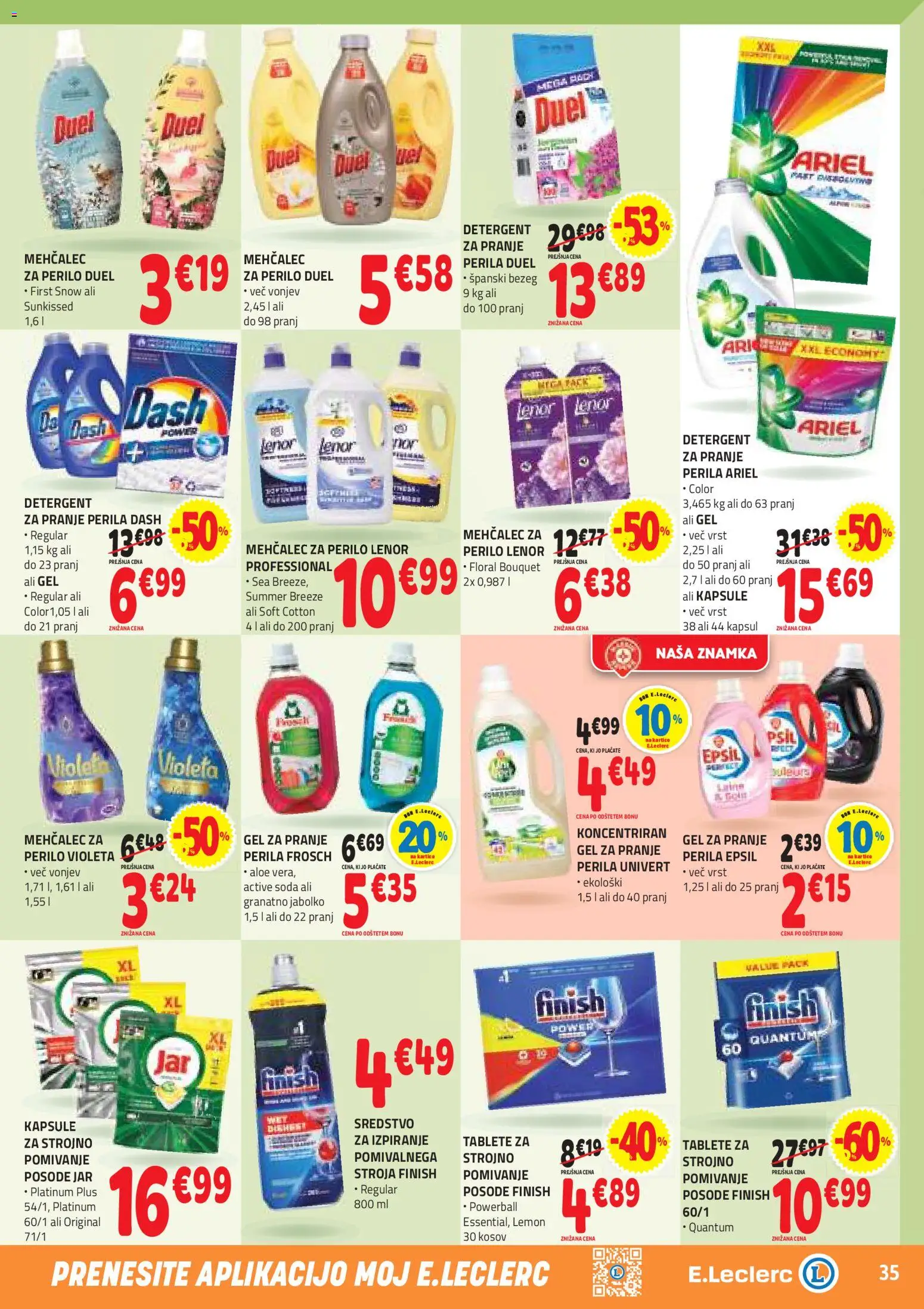 Novi E.leclerc katalog ponudbe – veljaven od 15.04.2026 | Stran: 35 | Izdelki: Mehčalec, Mehcalec za perilo, Detergent