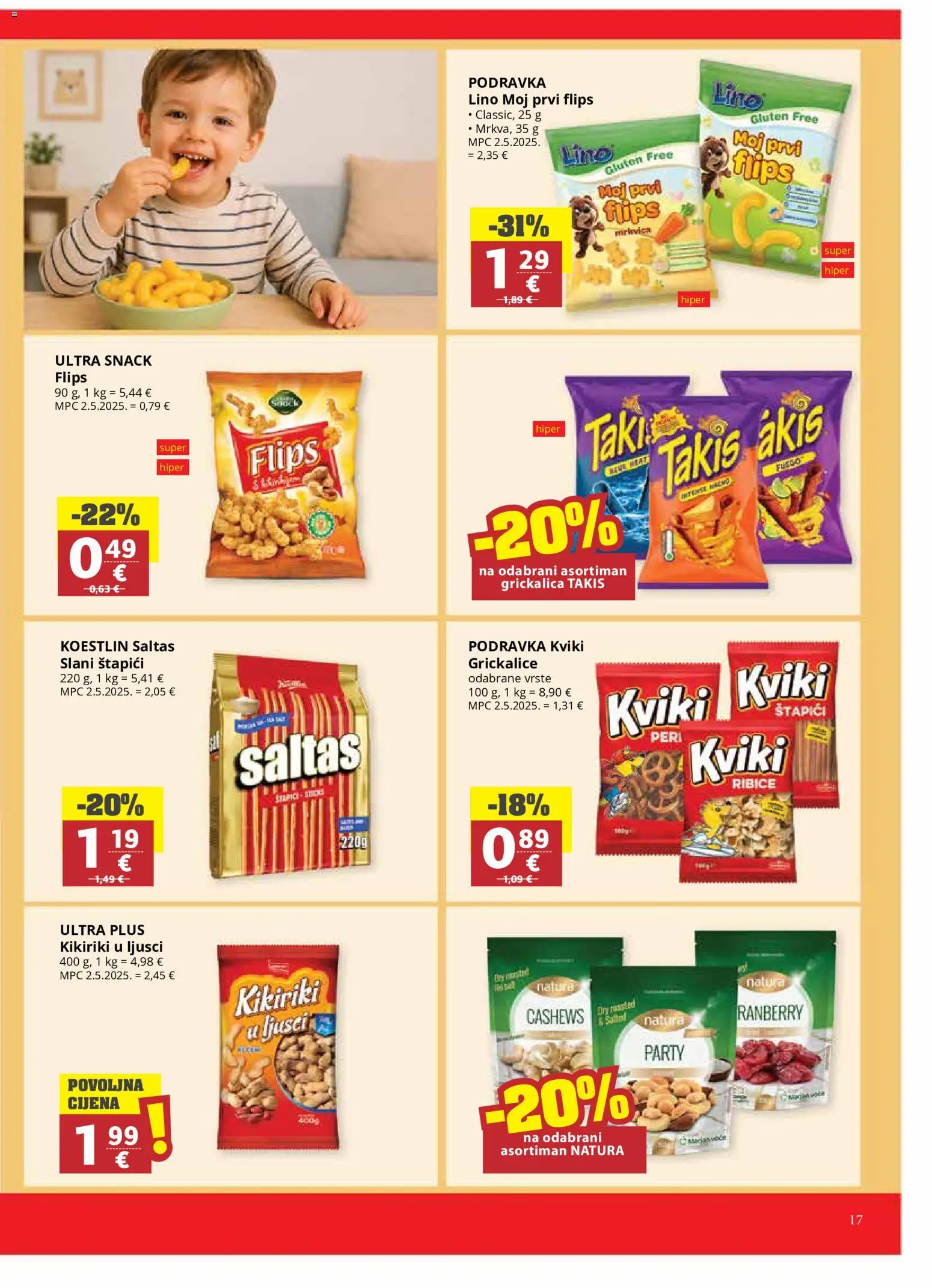 Ribola katalog | vrijedi od 27.05.2026 | Stranica: 17 | Proizvodi: Flips, Podravka, Kikiriki, Štapići