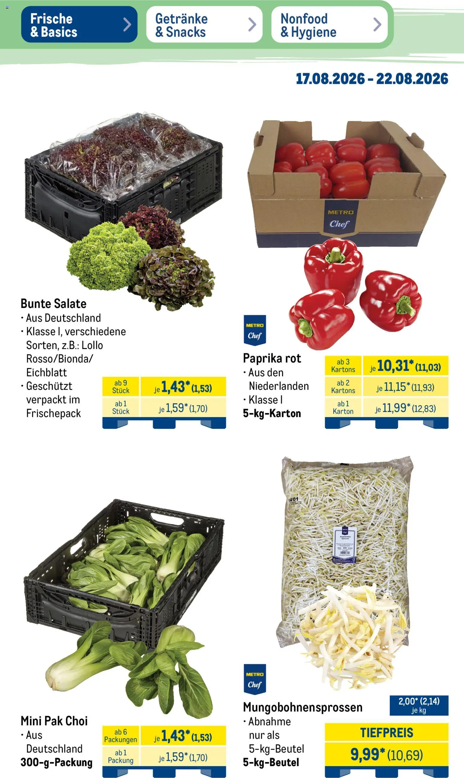 Metro Prospekt – gültig ab 17.08.2026 | Seite: 9 | Produkte: Paprika rot, Paprika