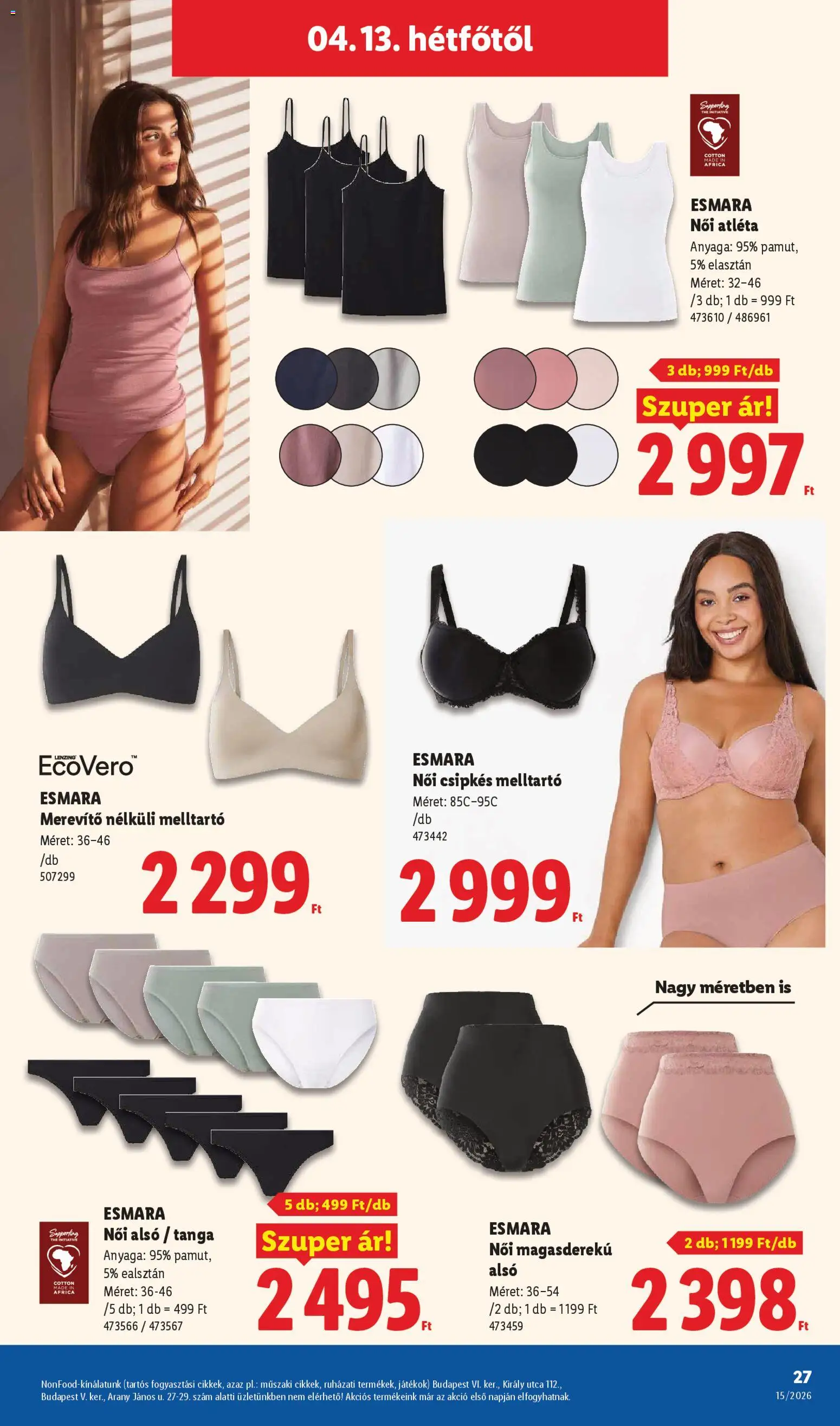 Lidl akciós ujság - amely érvényes a következő dátumtól: 09.04.2026 | Oldal: 27 | Termékek: Női alsó, Atléta, Játékok, Melltartó