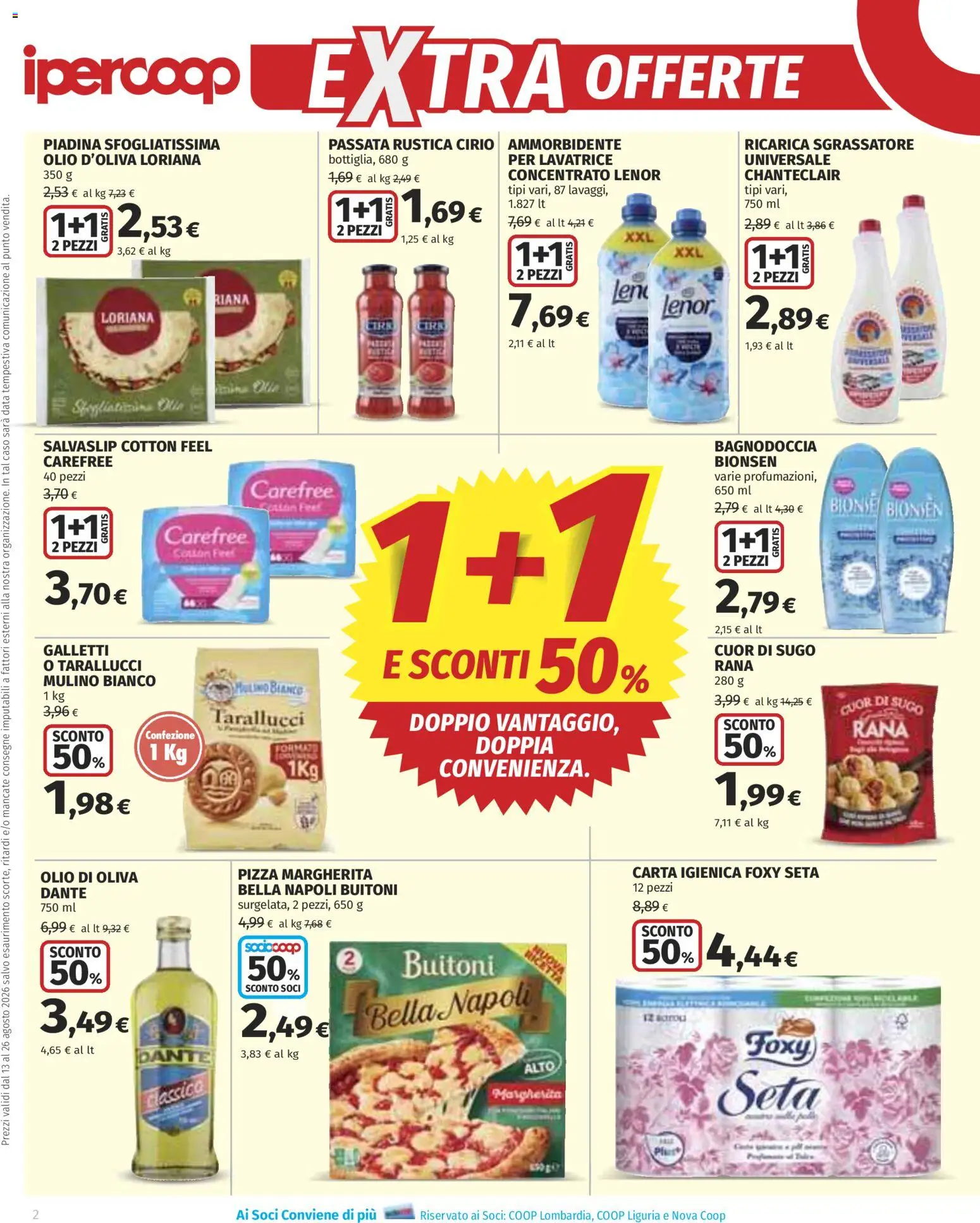 Volantino Ipercoop del 13/08/2026 | Pagina: 2 | Prodotti: Ammorbidente, Lavatrice, Data, Olio d'oliva
