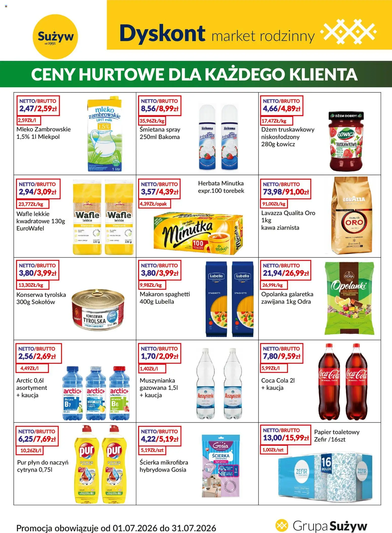 Sużyw gazetka - Dyskont od 01.07.2026 | Strona: 1 | Produkty: Cytryna, Galaretki, Coca cola, Kawa