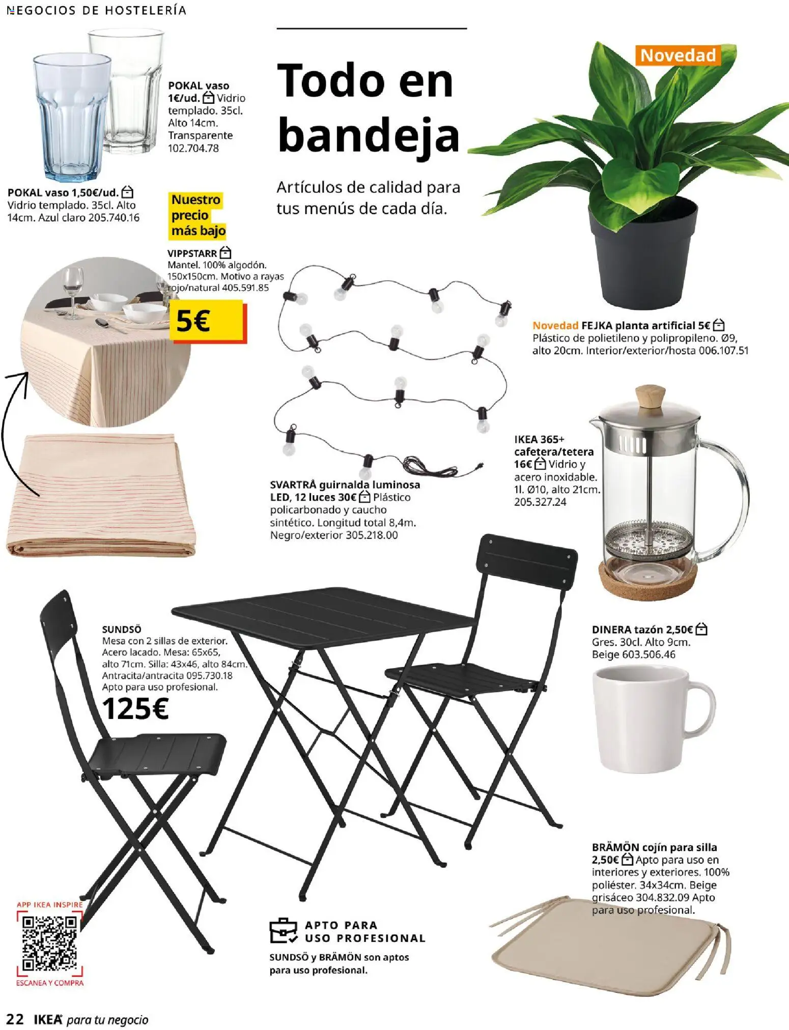 Catálogo IKEA para tu negocio │ válido desde el 01/02/2026 | Página: 22 | Productos: Planta artificial, Cojín, Mesa, Silla