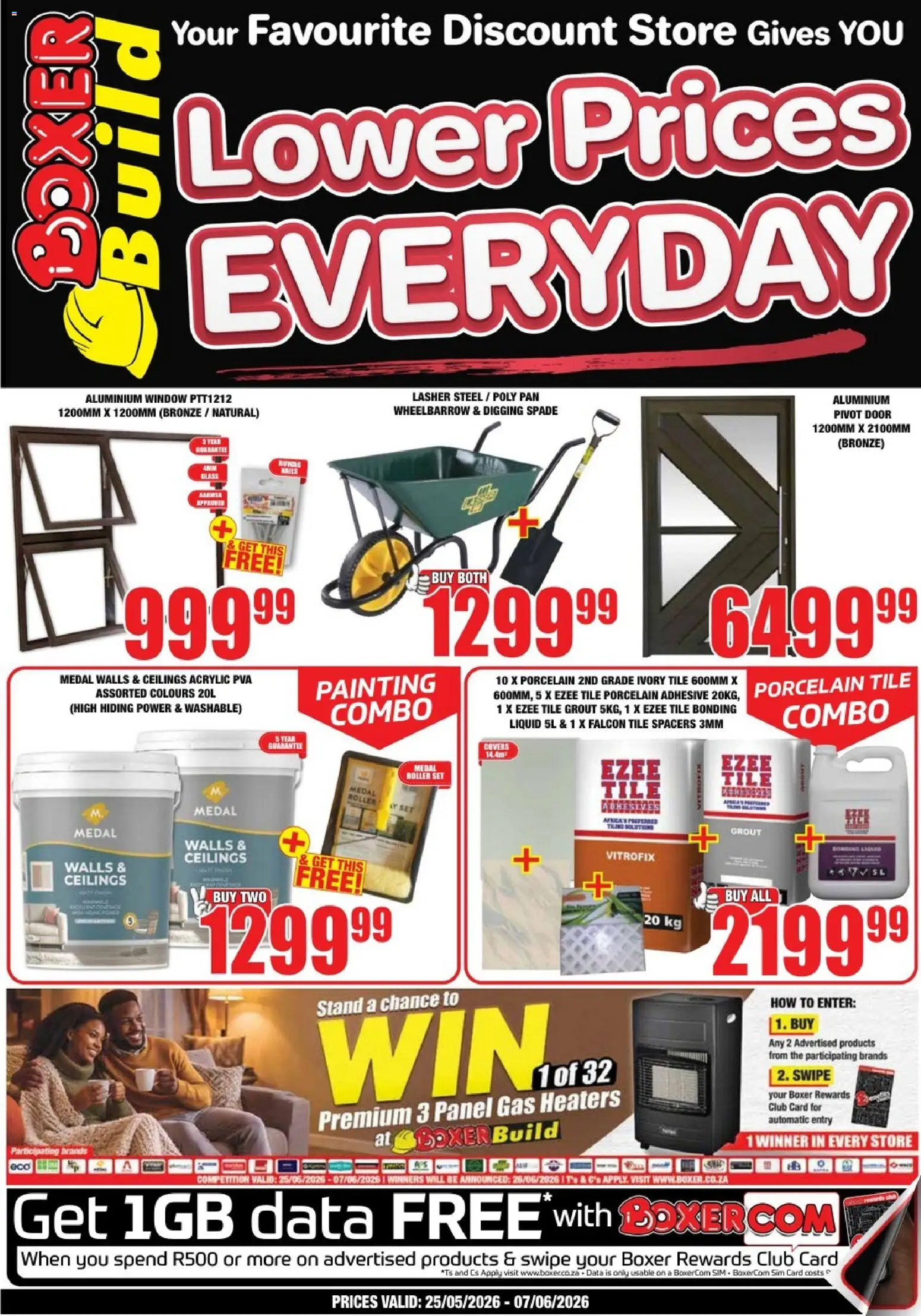New Boxer catalogue – valid from 25.05.2026 | Page: 1 | Products: Data, Sim, Tile grout, Wheelbarrow
