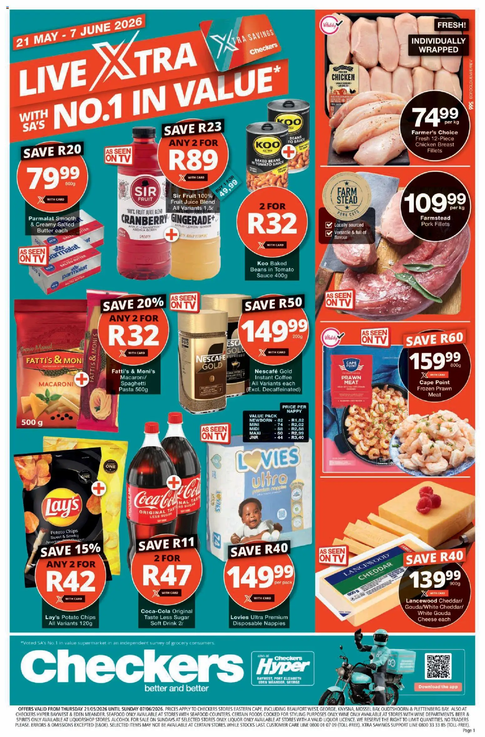 New Checkers catalogue – valid from 21.05.2026 | Page: 1 | Products: Beans, Baked beans, Vitamins, Seafood