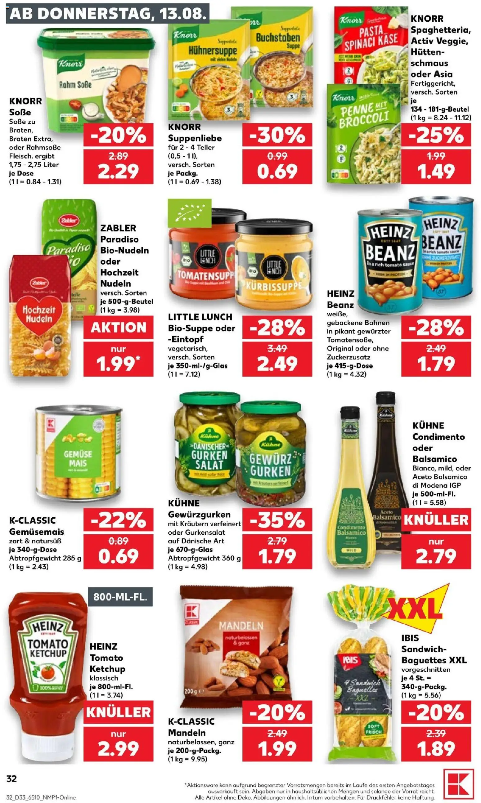 Kaufland Prospekt Köln – gültig ab 13.08.2026 | Seite: 32 | Produkte: Balsamico, Soße, Nudeln, Salat