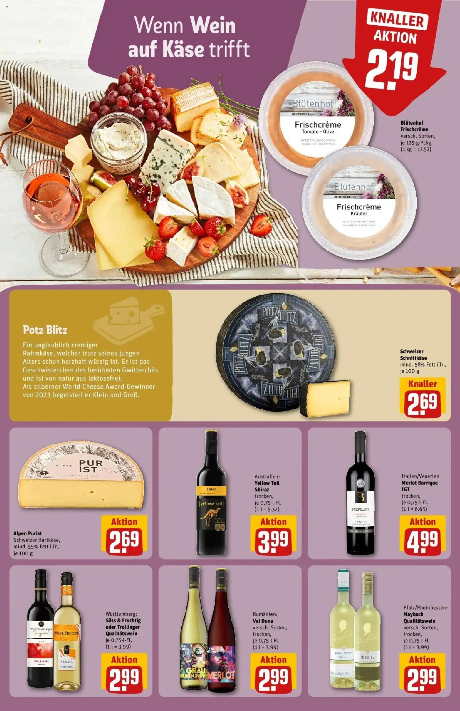 REWE Prospekt ab 31.08.2026 zum Blättern » Angebote | Seite: 19 | Produkte: Käse, Merlot, Creme, Wein