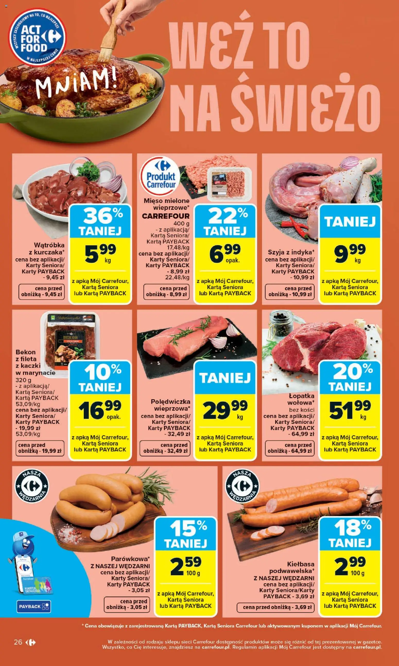 Carrefour gazetka - Zmieniliśmy Się Dla Ciebie od 25.05.2026 | Strona: 26 | Produkty: Karta, Bekon, Wątróbka, Mięso mielone