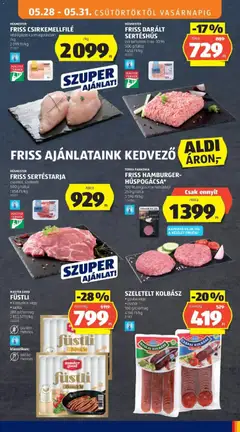 Aldi aktuális akciós újság - amely érvényes a következő dátumtól: 28.05.2026 | Oldal: 11 | Termékek: Sertéstarja, Hamburger, Csabai kolbász, Darált sertéshús