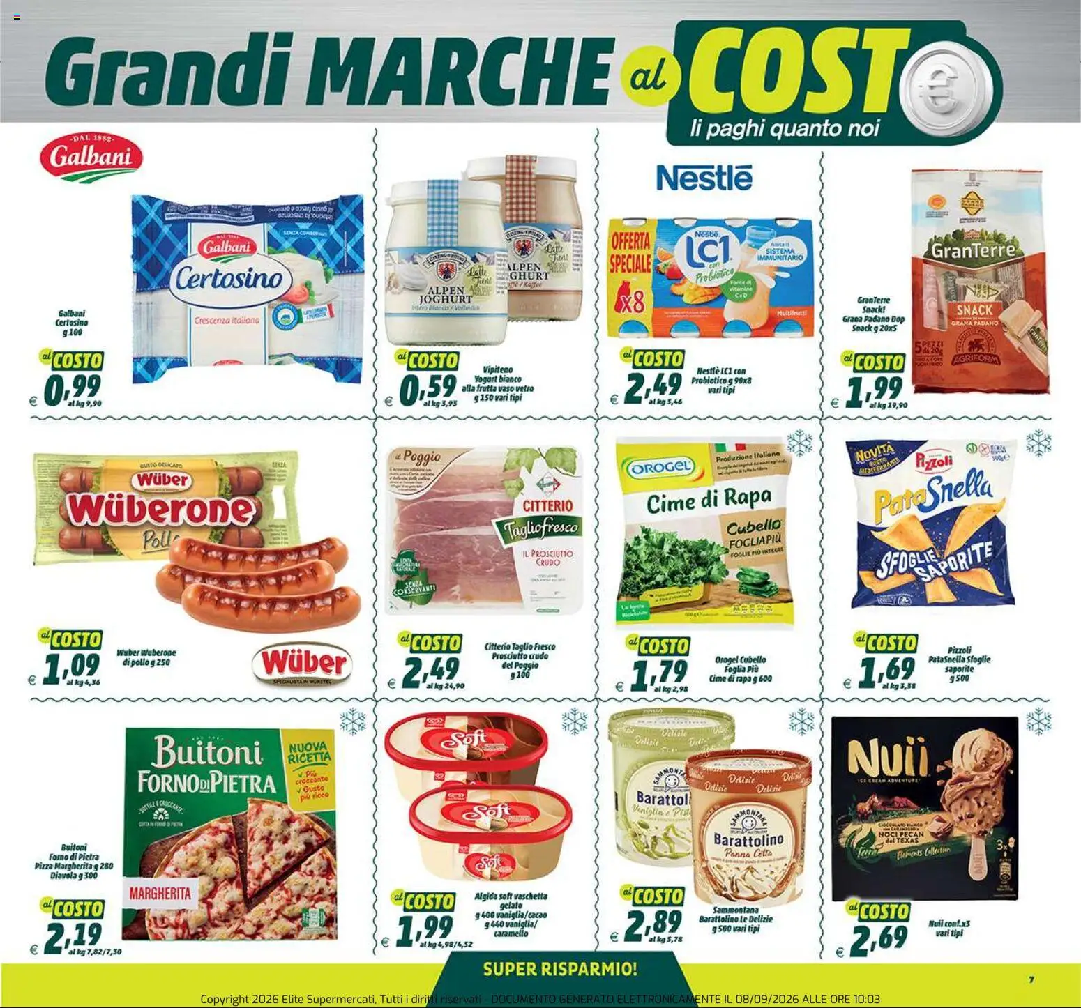 Volantino Elite Supermercati del 10/09/2026 | Pagina: 7 | Prodotti: Pizza, Pollo, Noci, Crescenza