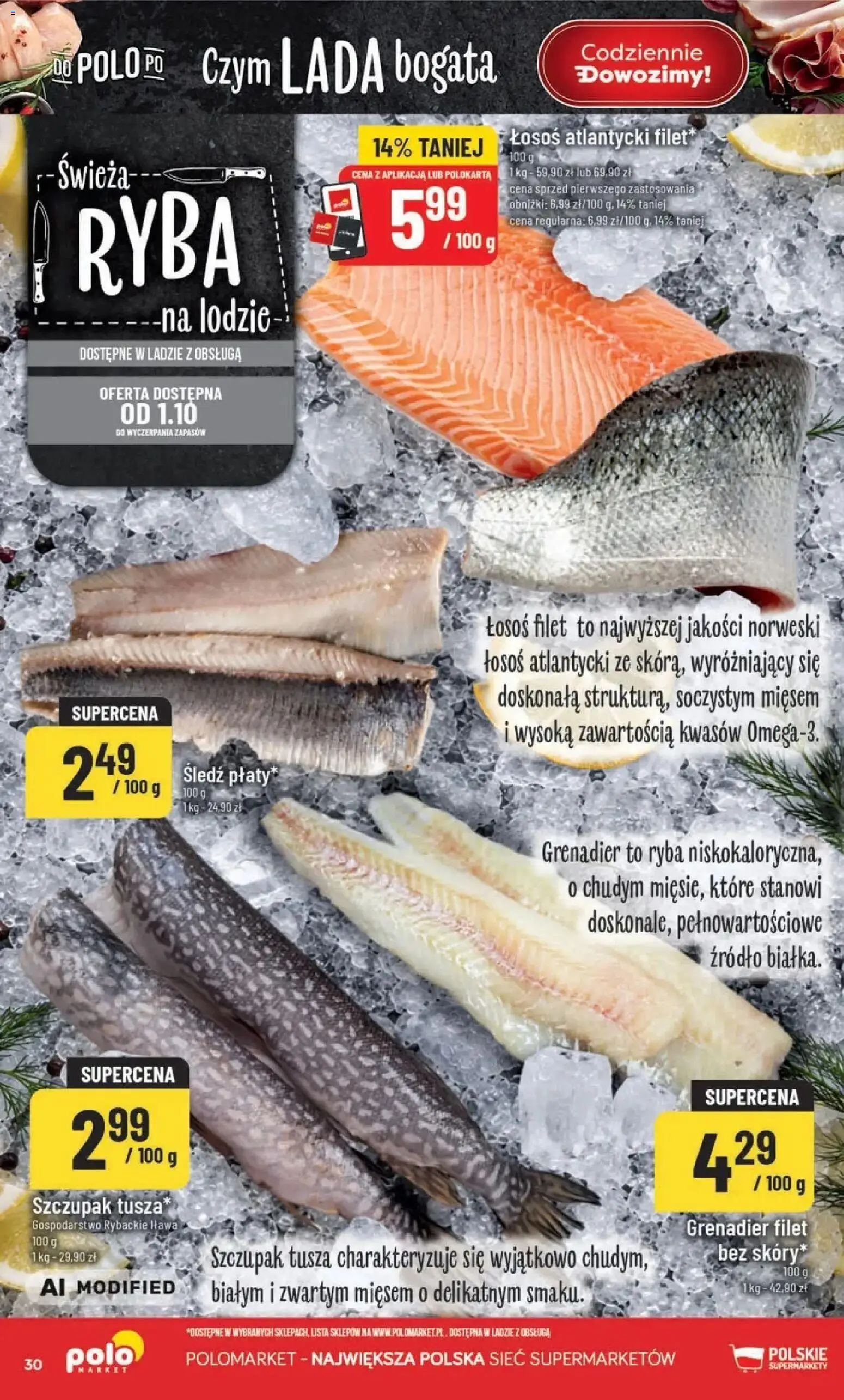 Nowa POLOmarket gazetka od jutra 30.09.2026 | Strona: 30 | Produkty: Łosoś atlantycki, Łosoś, Łosoś filet, Ryba
