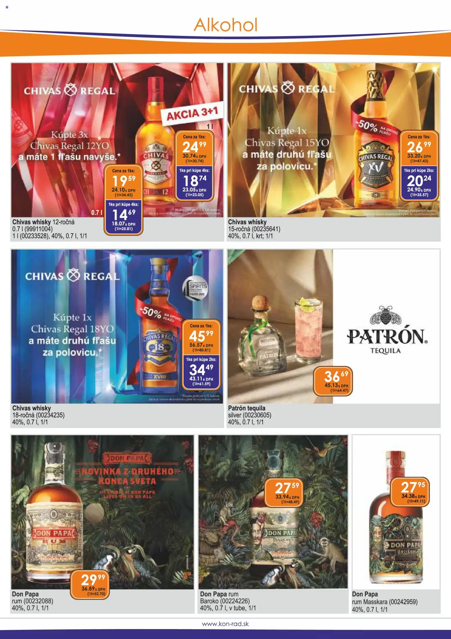 Nové KON - RAD akcie – leták je platný od 01.11.2026 | Strana: 19 | Produkty: Regál, Whisky, Rum, Don Papa rum