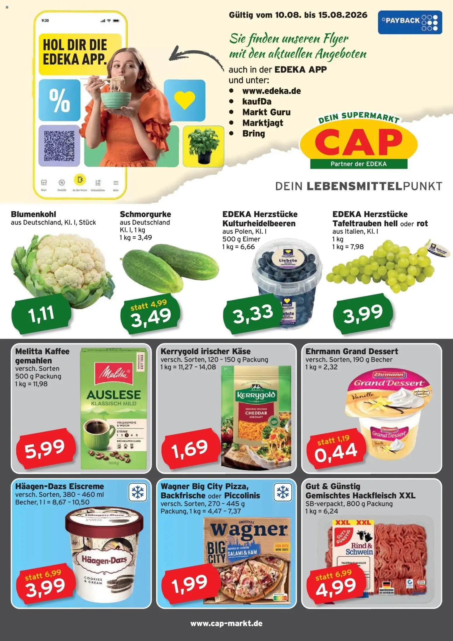 CAP Markt Prospekt Güstrow – gültig ab 10.08.2026 | Seite: 1 | Produkte: Melitta, Ehrmann grand dessert, Eiscreme, Blumenkohl