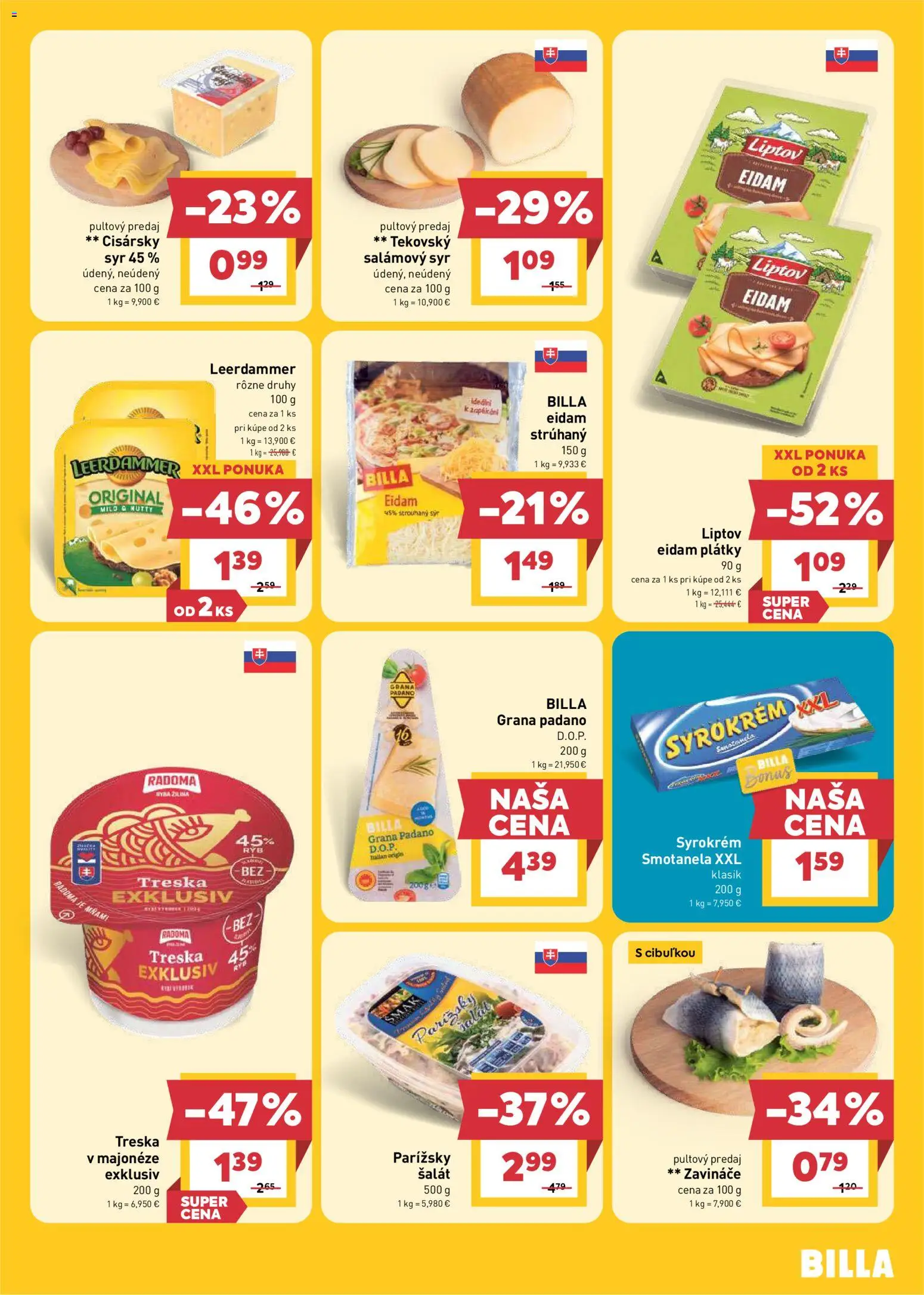 Nové Billa akcie – leták je platný od 10.06.2026 | Strana: 9 | Produkty: Eidam, Ryba, Šalát, Treska