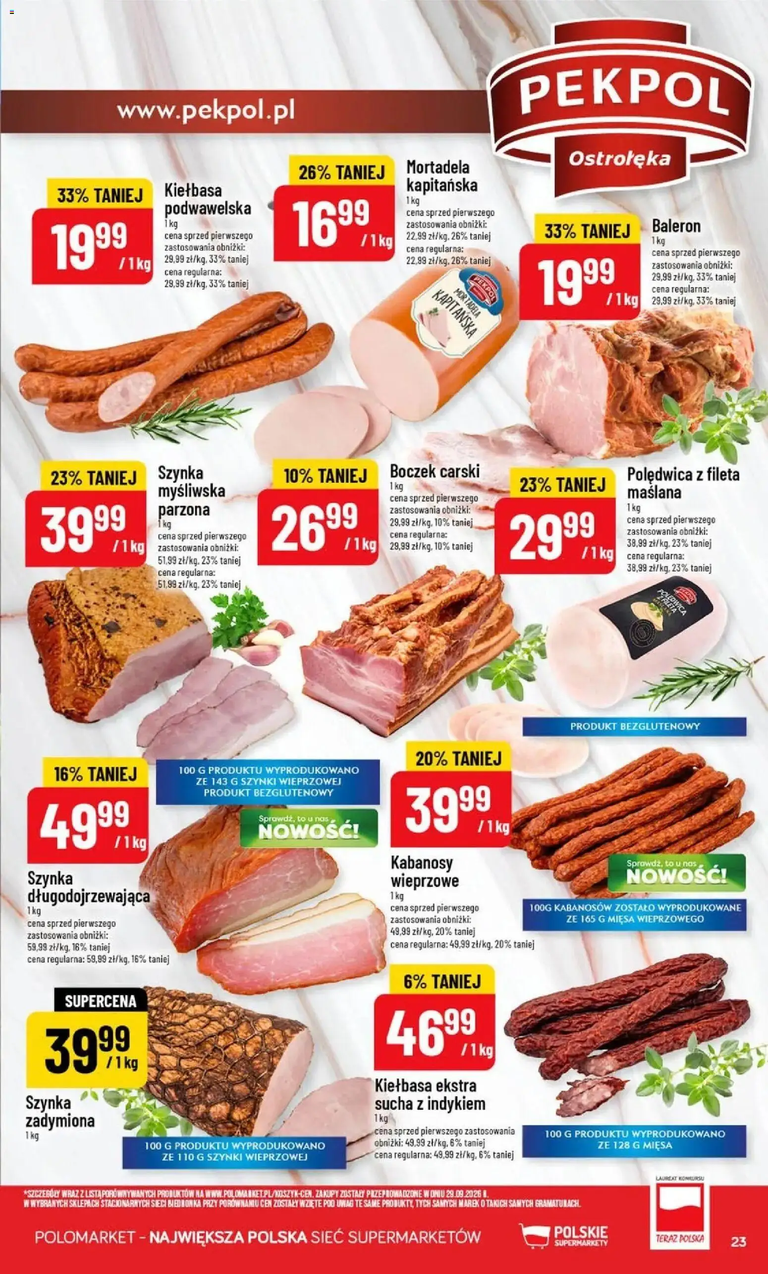 Nowa POLOmarket gazetka od jutra 21.10.2026 | Strona: 23 | Produkty: Mortadela, Myśliwska, Kabanosy, Kabanosy wieprzowe