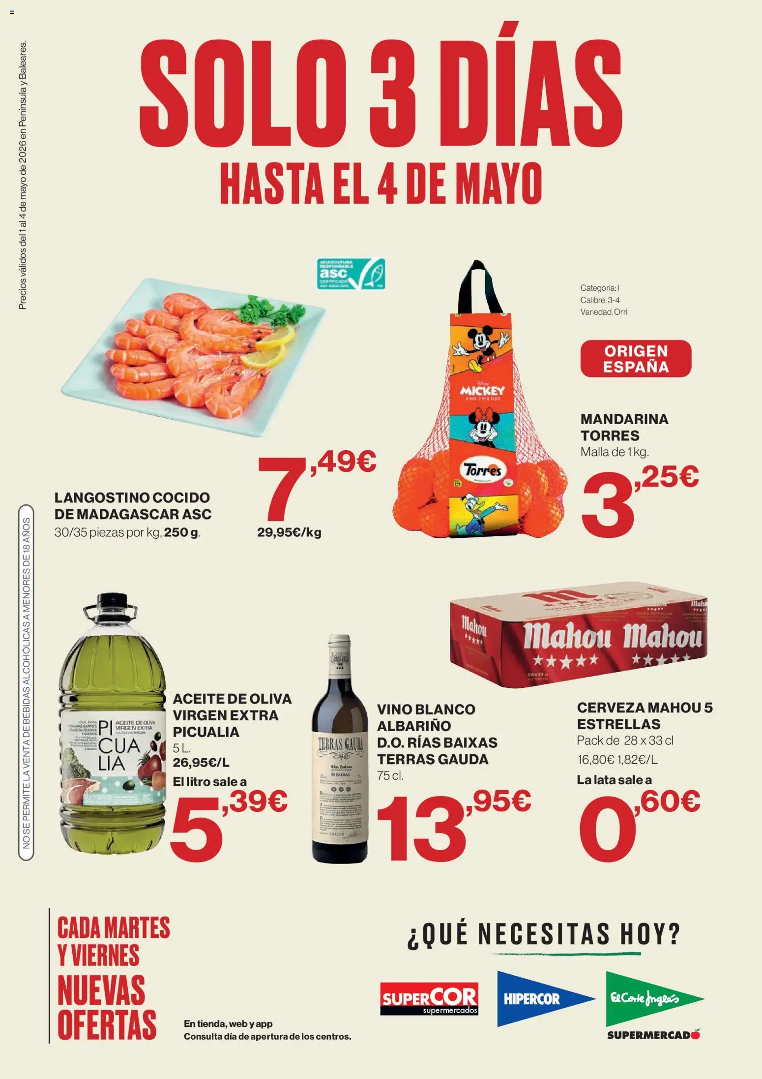 El Corte Inglés ofertas │ válido desde el 01.05.2026 | Página: 1 | Productos: Aceite, Vino, Aceite de oliva virgen extra, Langostino