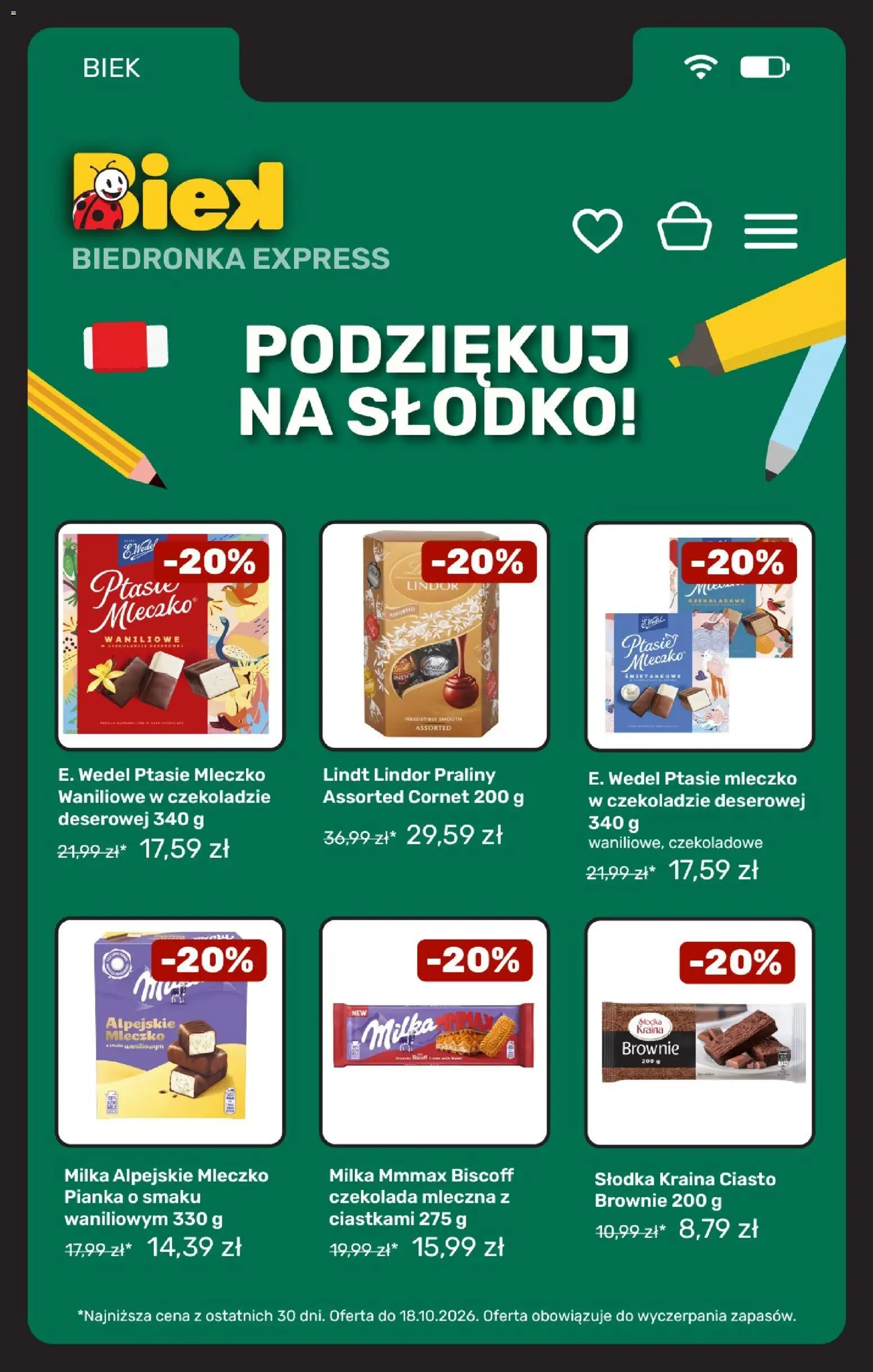 Biedronka gazetka - Biek od 16.10.2026 | Strona: 13 | Produkty: Lindt, Czekolada mleczna, Ciasto, Czekolada