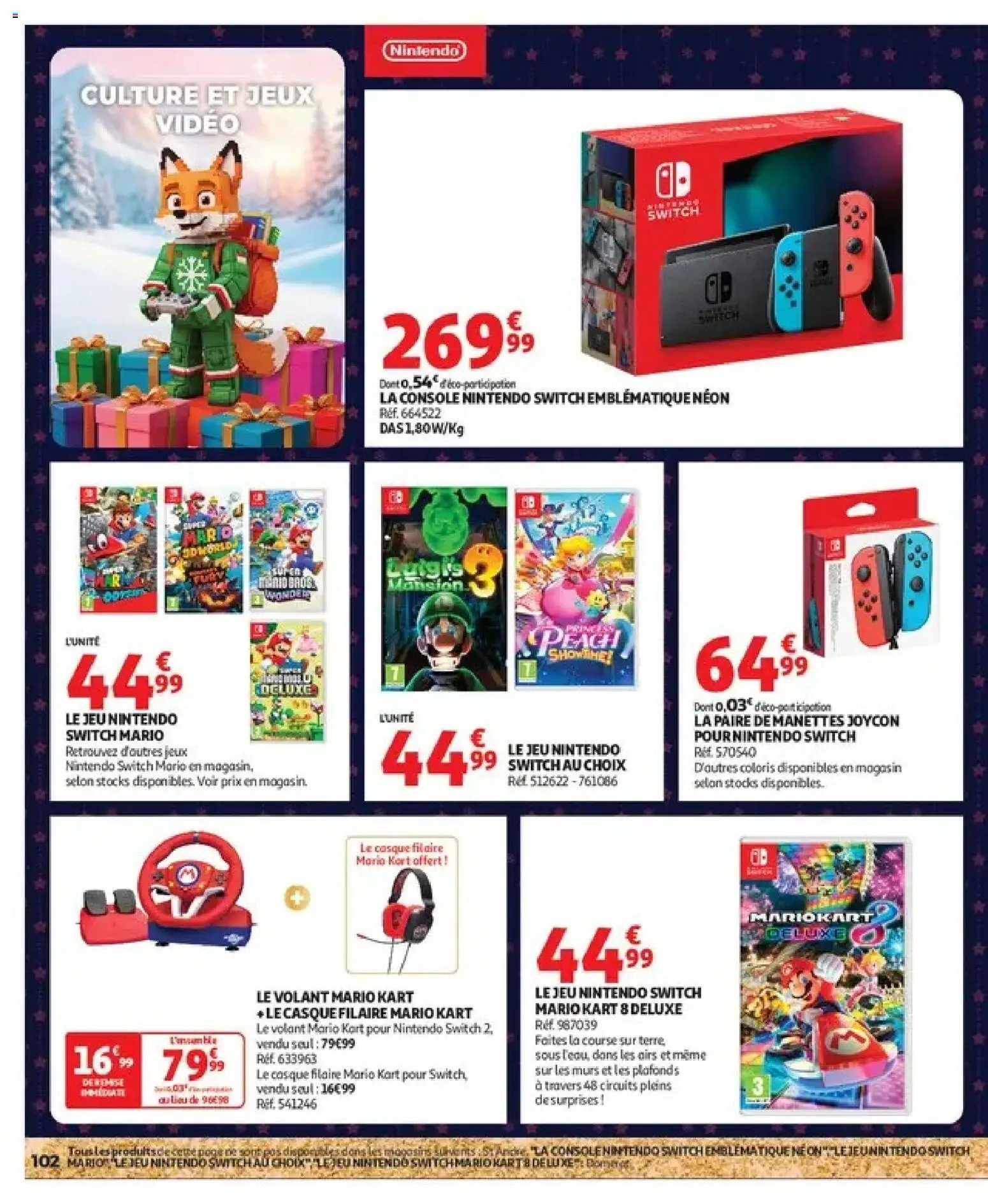{H1} | Page: 102 | Produits: Bonnet, Vidéo, Nintendo Switch, console Nintendo Switch