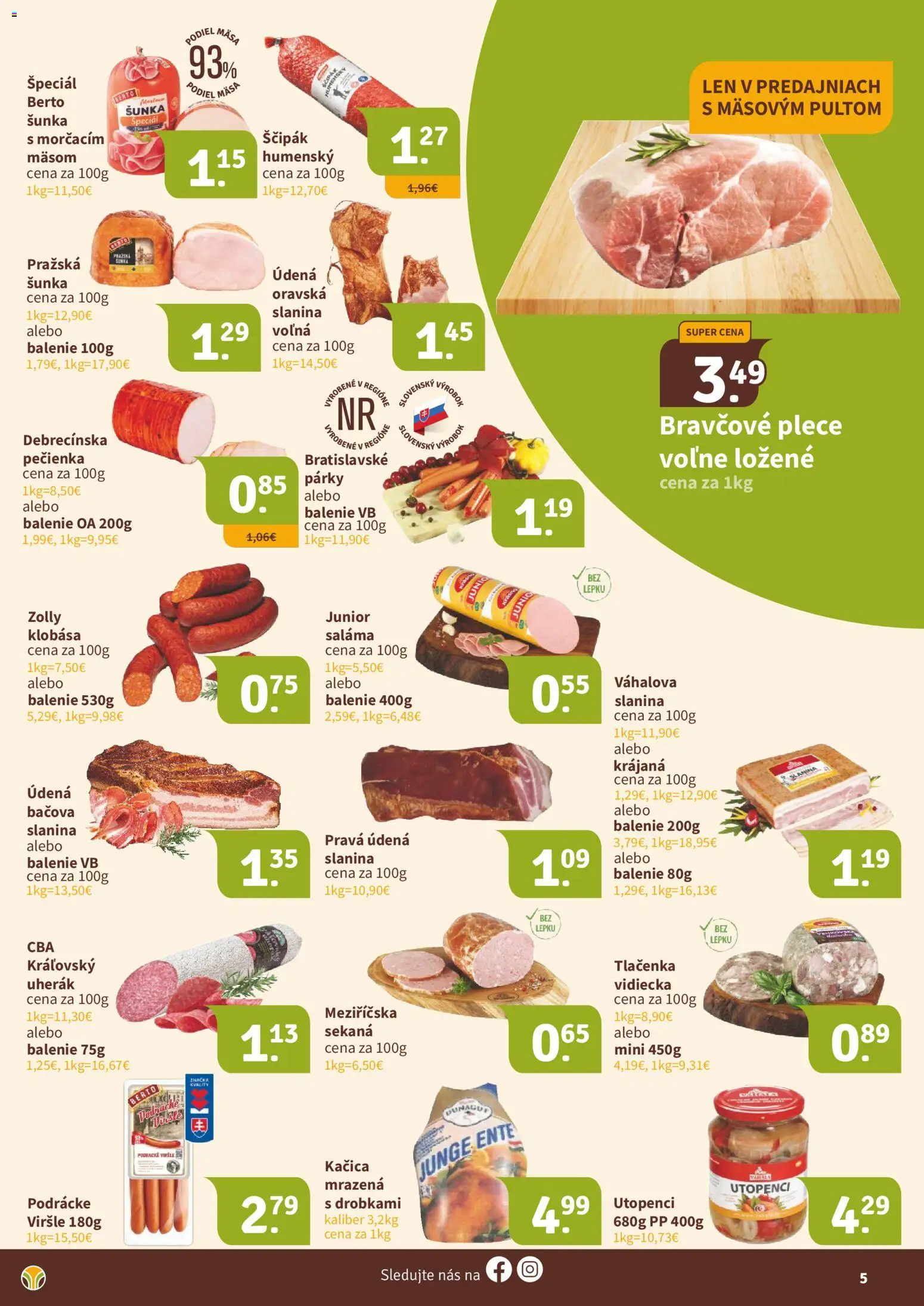 Nové Nitrazdroj akcie – leták je platný od 18.09.2026 | Strana: 5 | Produkty: Slanina, Klobása, Bravčové plece, Tlačenka