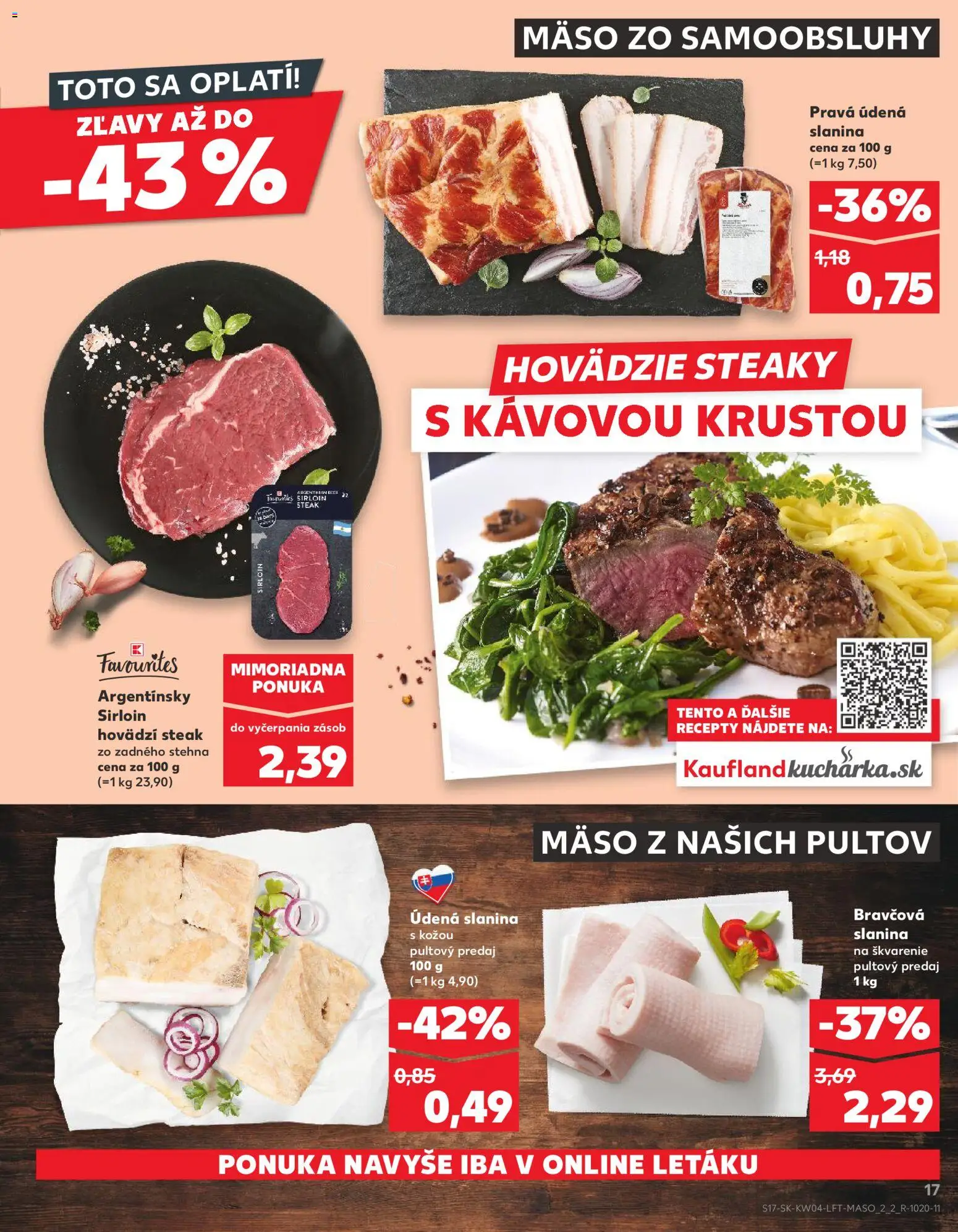 Nové Kaufland akcie – leták je platný od 22.01.2026 | Strana: 17 | Produkty: Slanina, Mäso, Steak