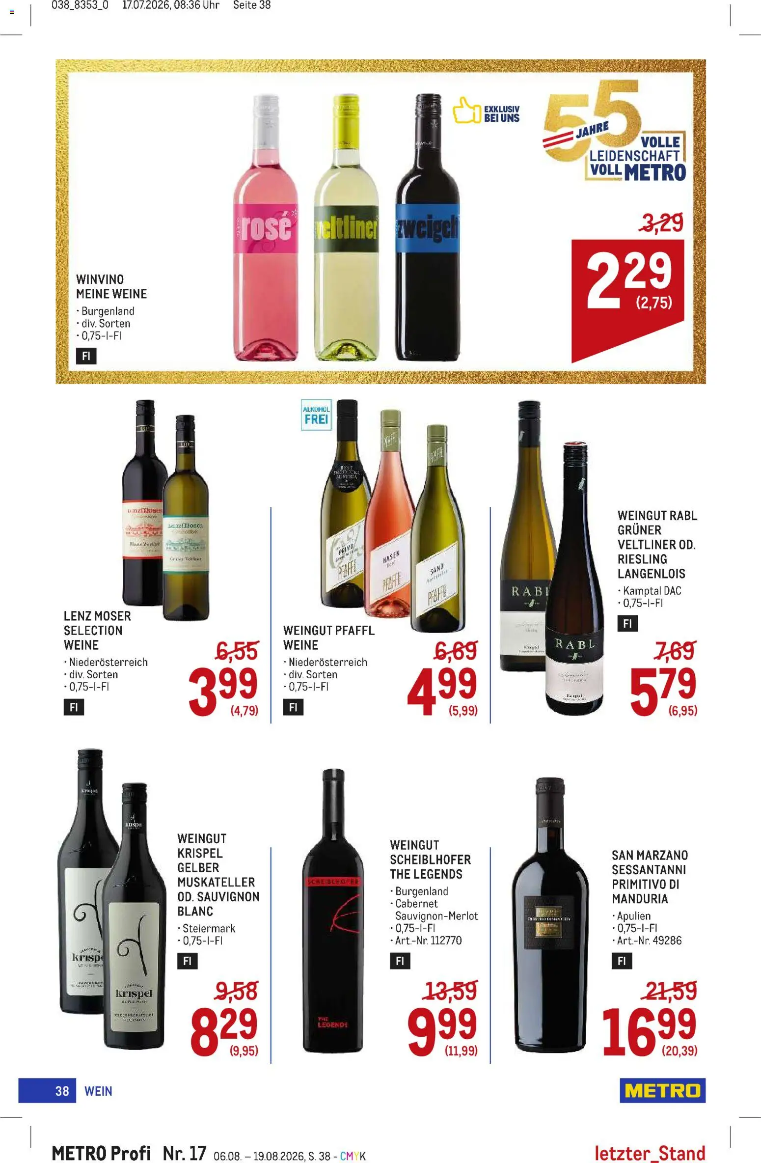 Metro angebote Profi gültig ab 06.08.2026 | Seite: 38 | Produkte: Uhr, Wein
