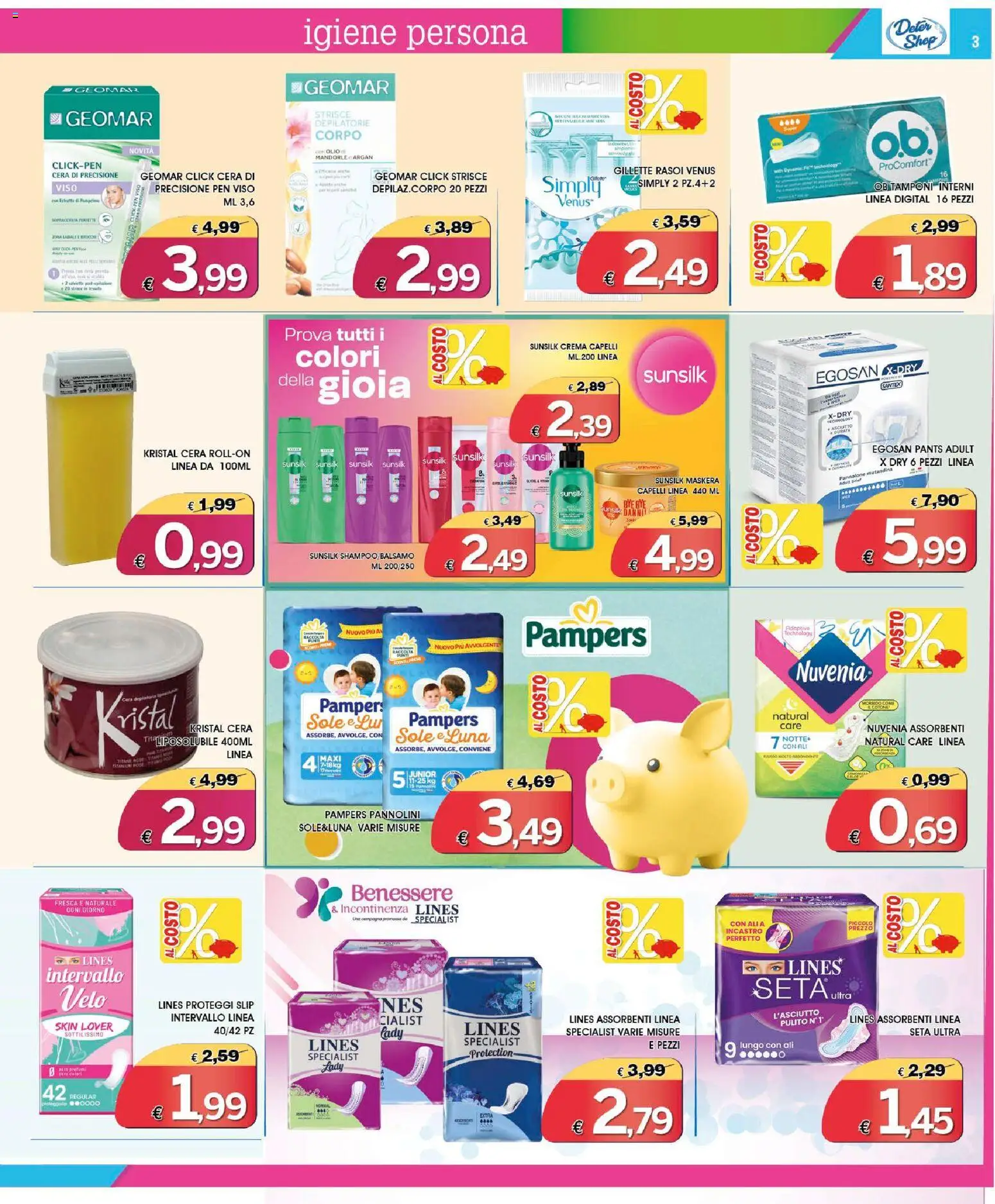 Volantino Deter Shop del 01.06.2026 | Pagina: 3 | Prodotti: Shampoo, Balsamo, Pannolini, Pampers
