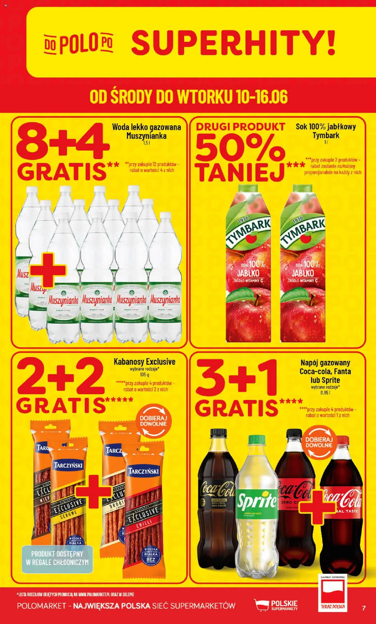 POLOmarket gazetka od 10.06.2026 | Strona: 7 | Produkty: Muszynianka, Sprite, Coca cola, Kabanosy