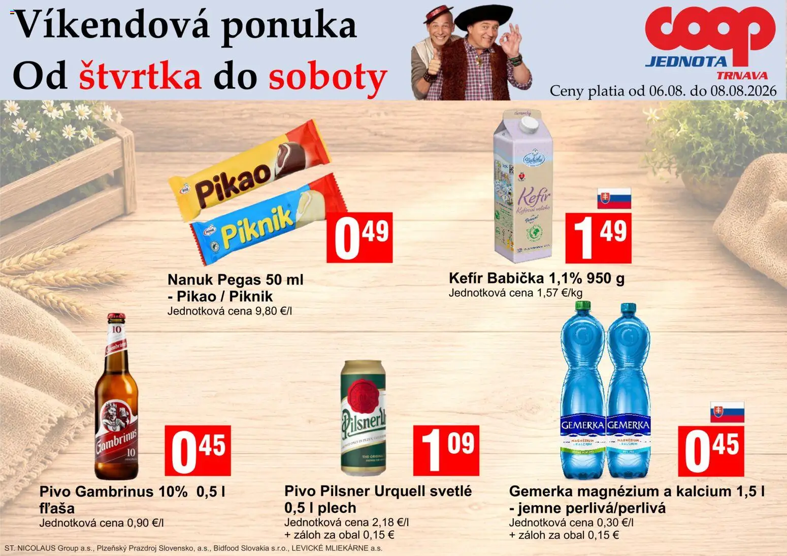 Nové COOP Jednota akcie – leták je platný od 06.08.2026 | Strana: 2 | Produkty: Pivo, Pilsner Urquell, Nanuk, Gemerka