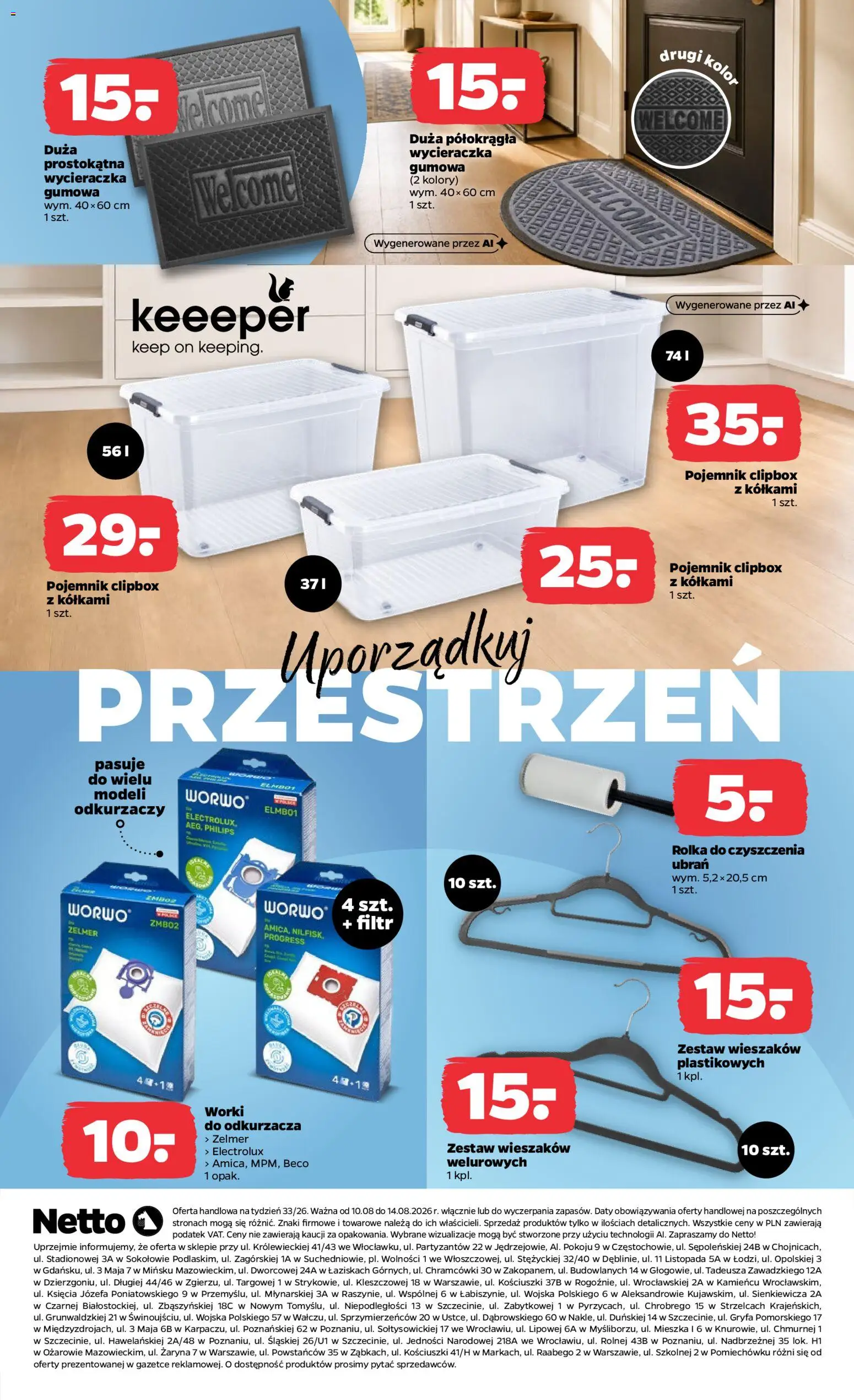 Netto gazetka od poniedziałku NonFood od 10.08.2026 | Strona: 3 | Produkty: Cleaner, Wycieraczka, Rolka do czyszczenia ubrań, Worki do odkurzacza