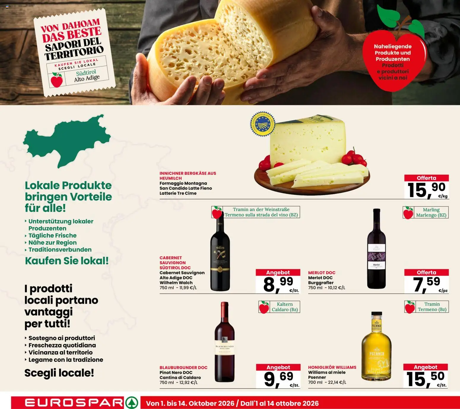Volantino Eurospar del 01/10/2026 | Pagina: 12 | Prodotti: Latte, Formaggio, Vino, Miele