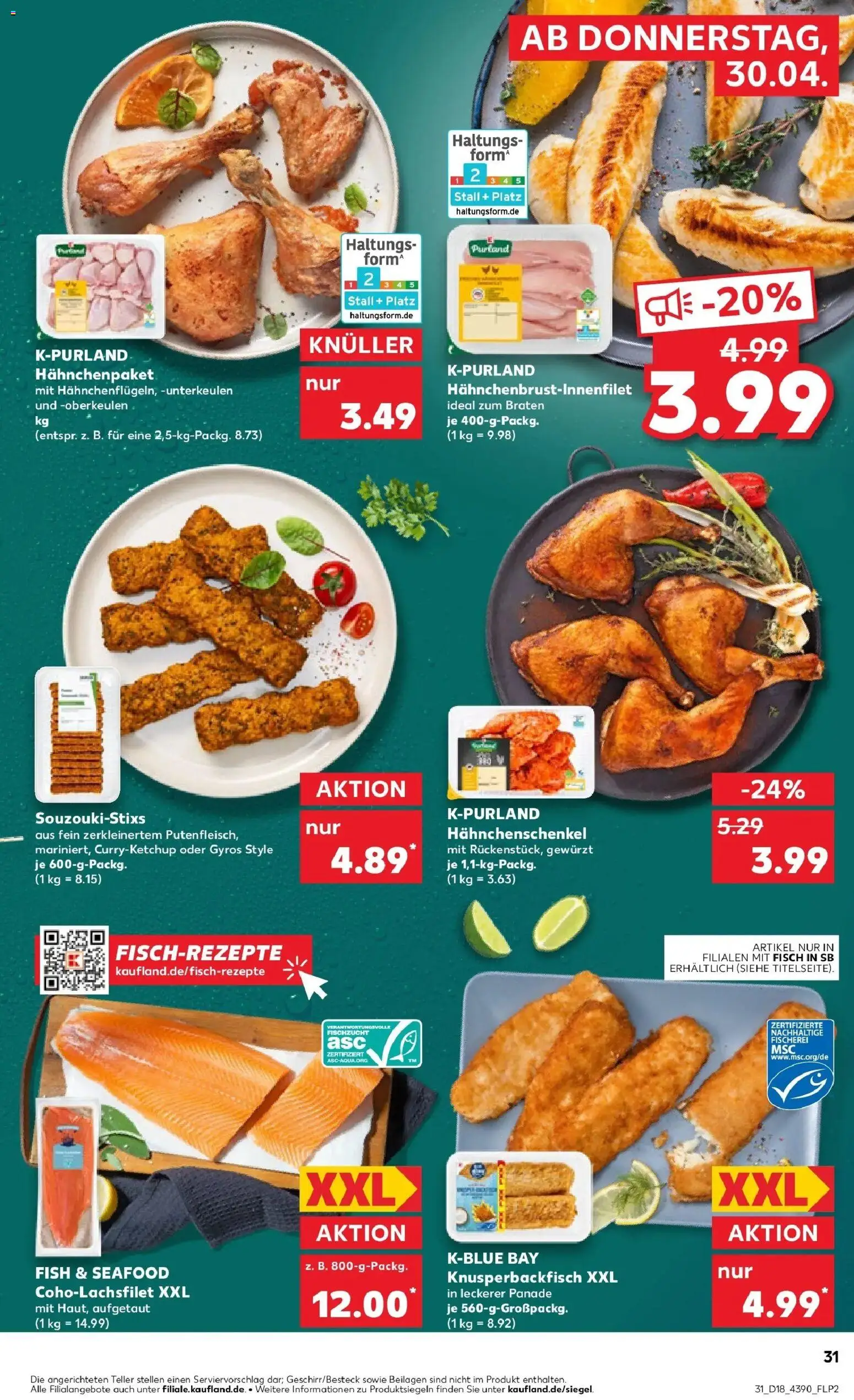 Prospekt Kaufland ab 30.04.2026 » Angebote Online zum Blättern | Seite: 31 | Produkte: Hahnchenschenkel, Fisch, Gyros