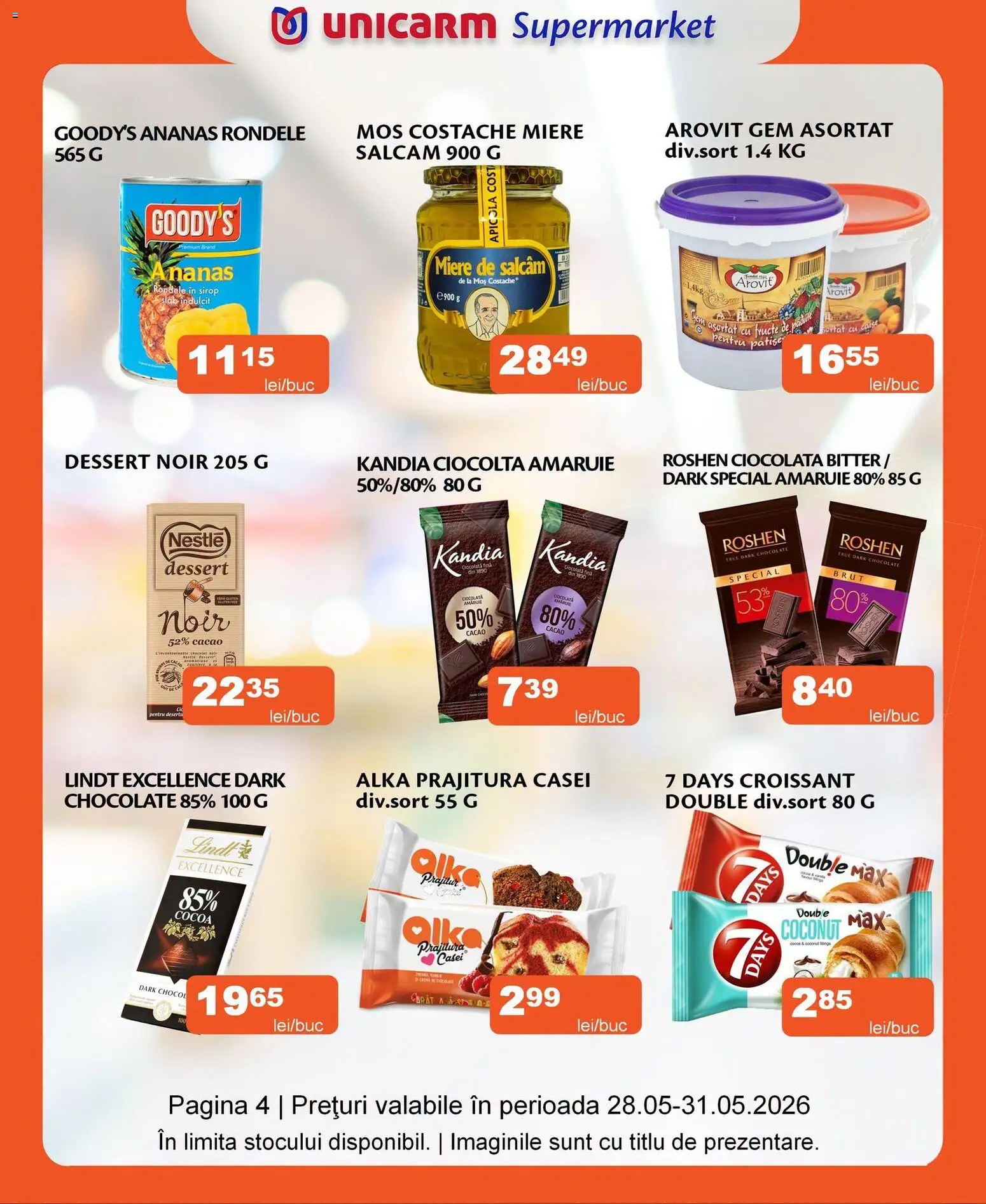 Noul catalog Unicarm – valabil de la 28.05.2026 | Pagină: 4 | Produse: Ciocolată, Ananas, Cacao, Fructe