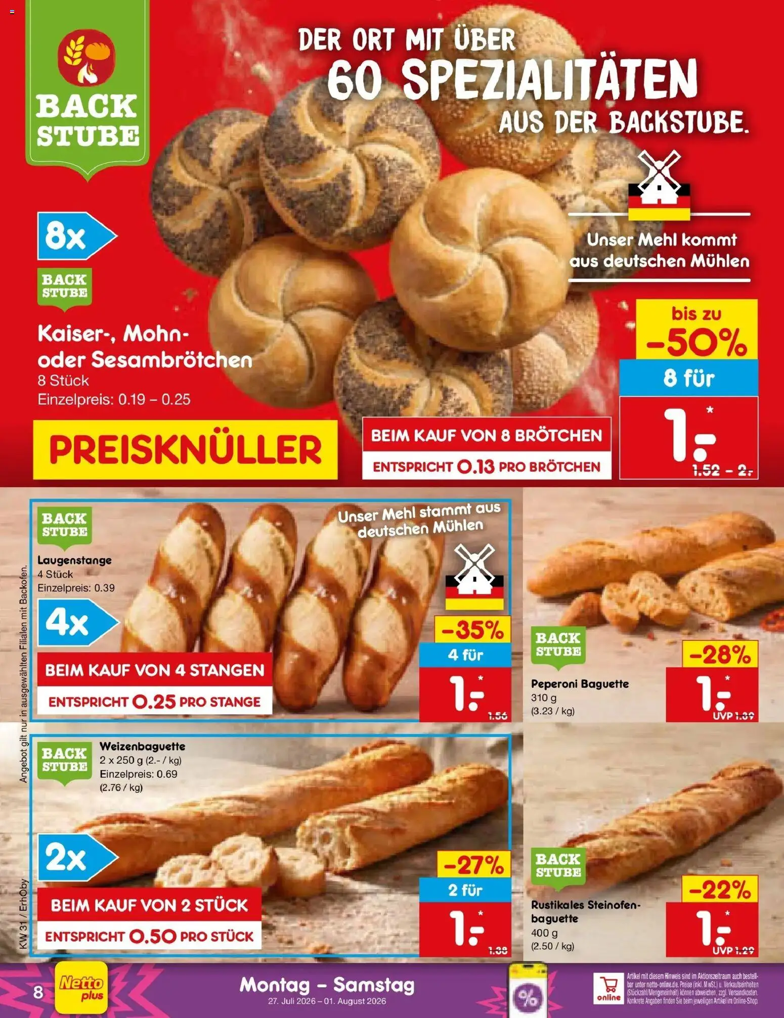 Netto Marken-Discount Prospekt Mauern – gültig ab 27.07.2026 | Seite: 10 | Produkte: Mehl, Baguette