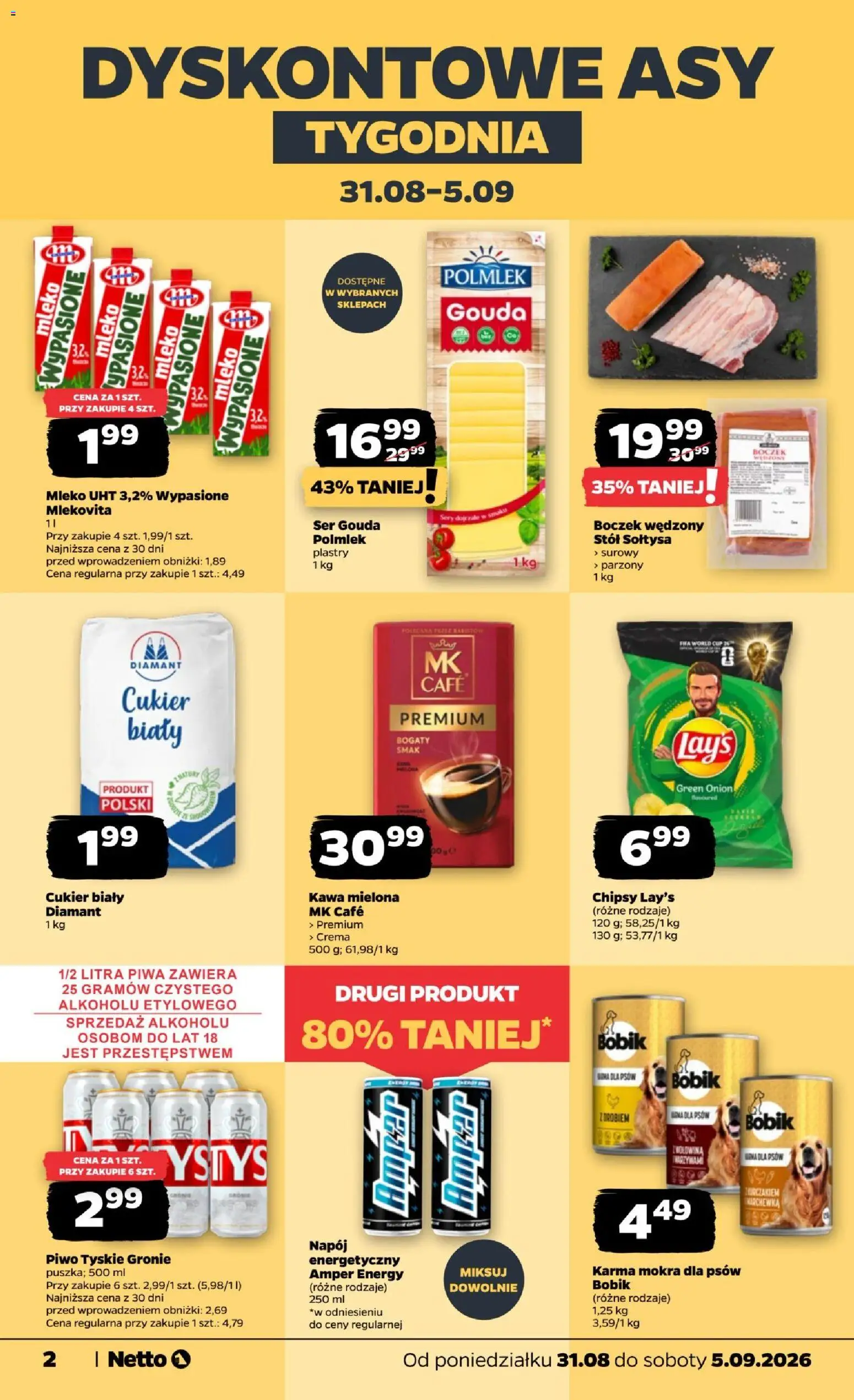 Netto gazetka od poniedziałku od 31.08.2026 | Strona: 2 | Produkty: Tyskie, Ser, Marchewka, Cukier