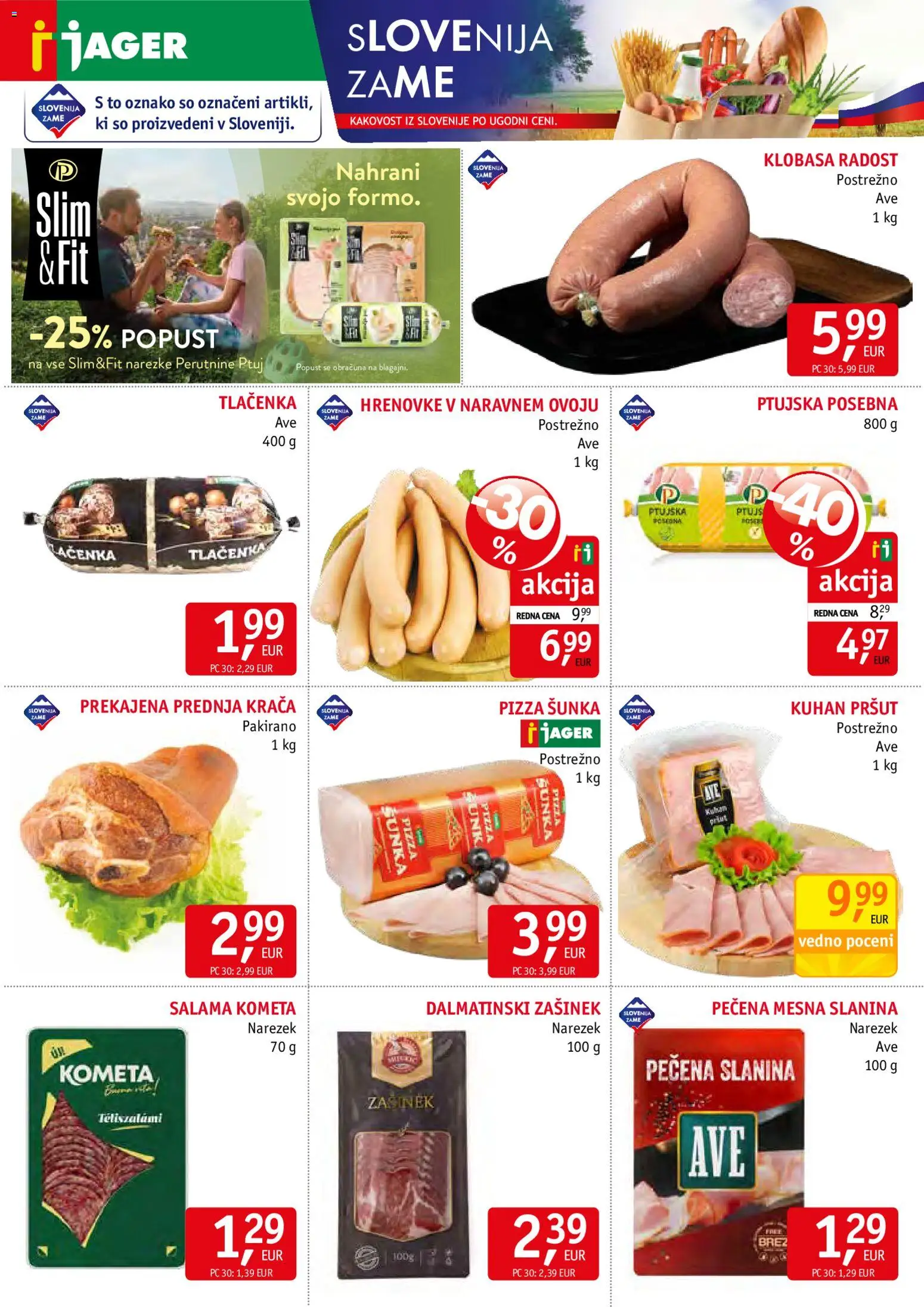 Novi Jager katalog ponudbe – veljaven od 12.08.2026 | Stran: 2 | Izdelki: Hrenovke, Pršut, Slanina, Salama