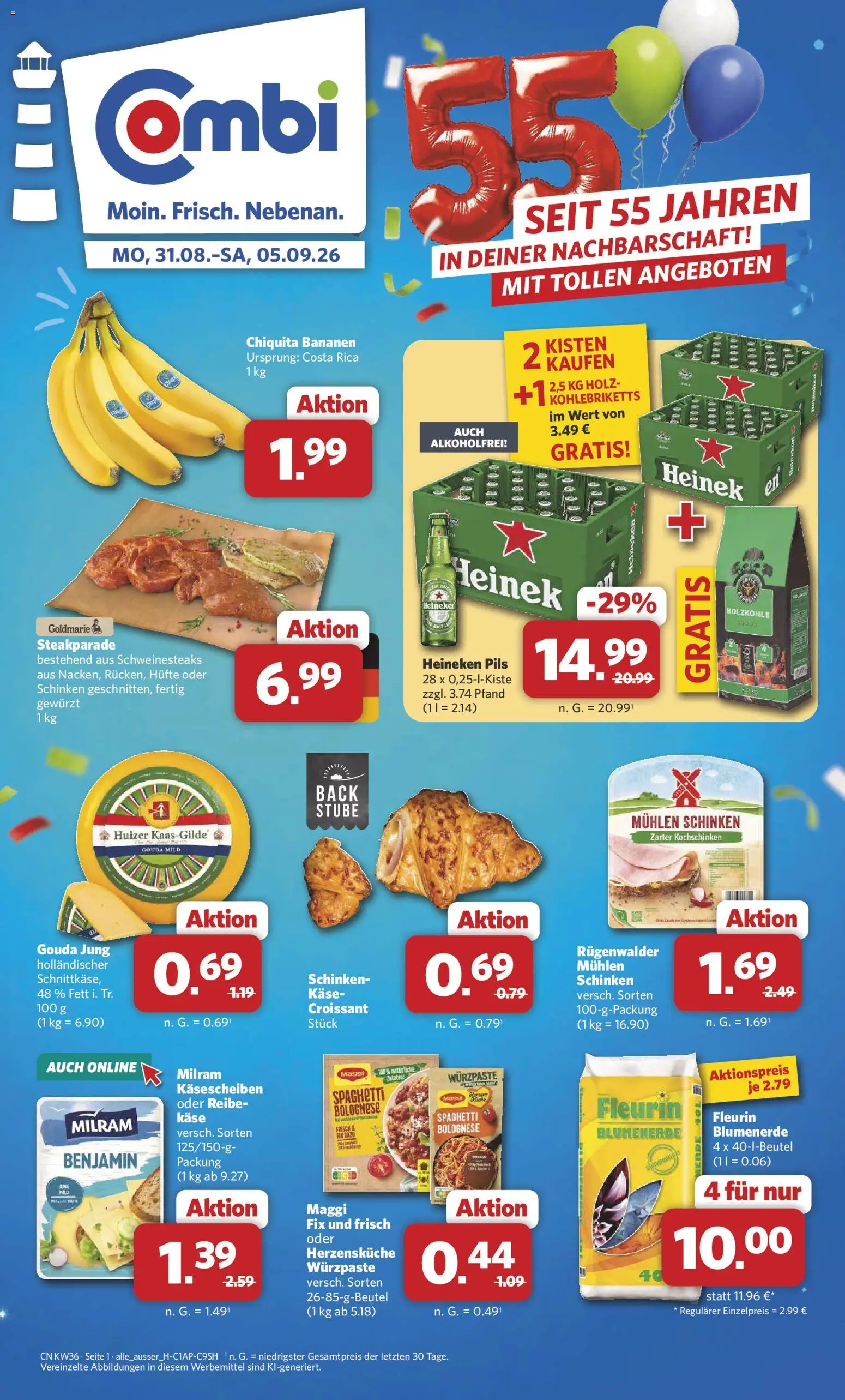 Combi Prospekt – gültig ab 31.08.2026 | Seite: 1 | Produkte: Maggi, Käse, Gouda, Blumenerde