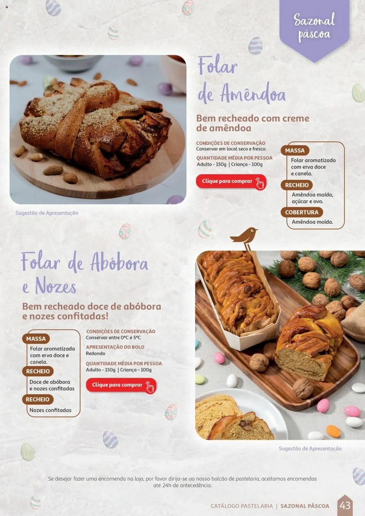 Auchan Catálogo de Pastelaria │ válido de 08/04/2024 | Página: 43 | Produtos: Abóbora, Açúcar, Nozes, Creme