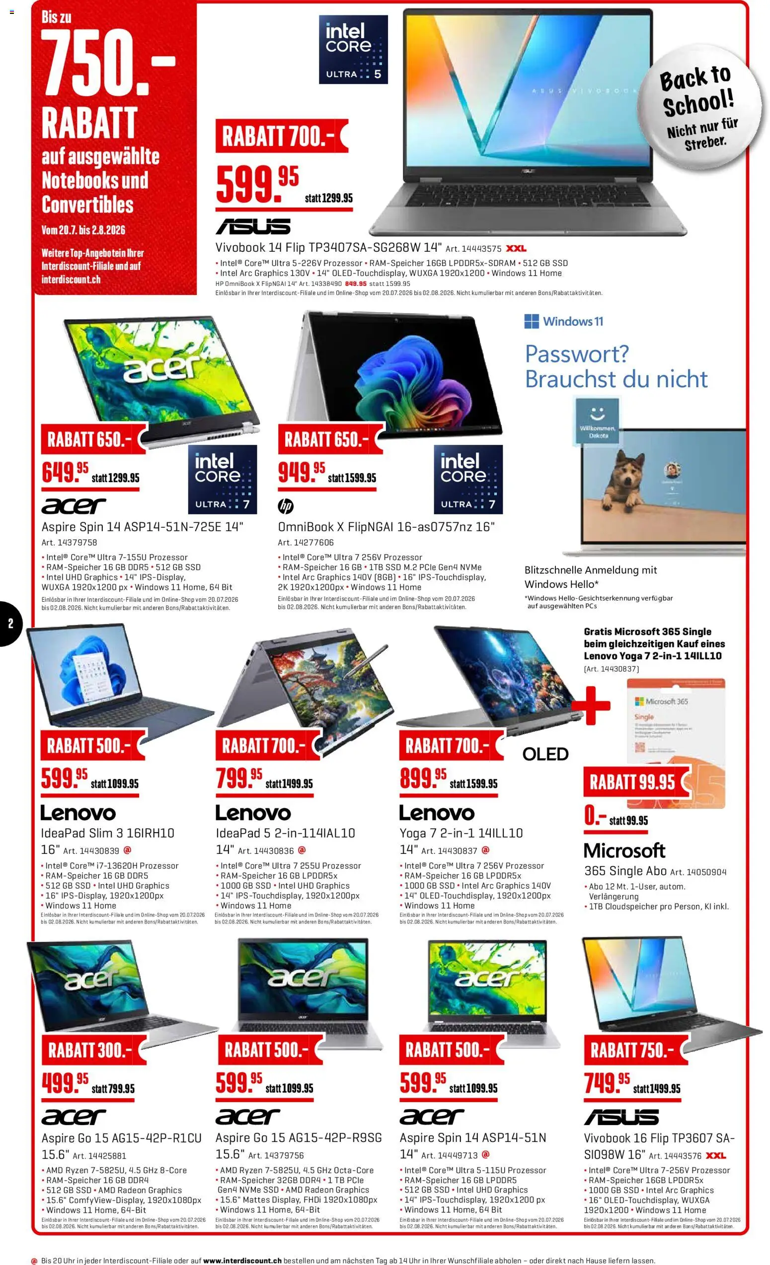 Interdiscount aktionen Back to school – gültig ab 20.07.2026 | Seite: 2 | Produkte: Lenovo, HP