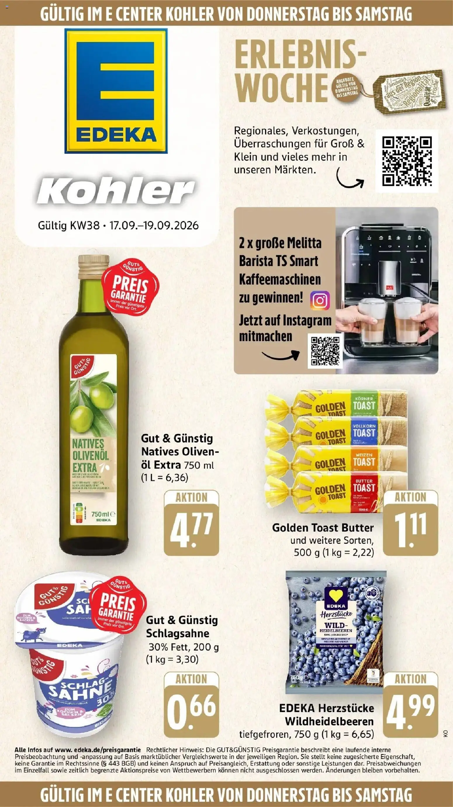 Edeka Prospekt Ettenheim (ab 14.09.2026) » Angebote Online | Seite: 49 | Produkte: Melitta, Schlagsahne, Olivenol, Heidelbeeren