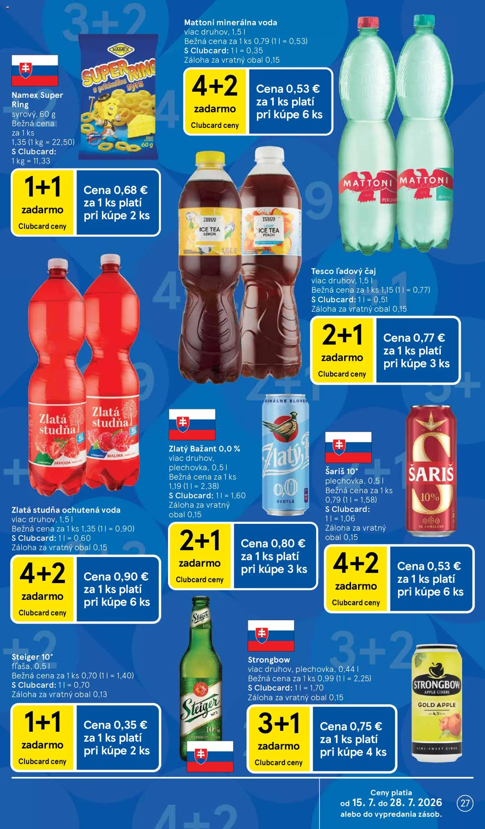 Nové Tesco akcie – leták je platný od 15.07.2026 | Strana: 27 | Produkty: Ice Tea, Apple, Voda, Ľadový čaj