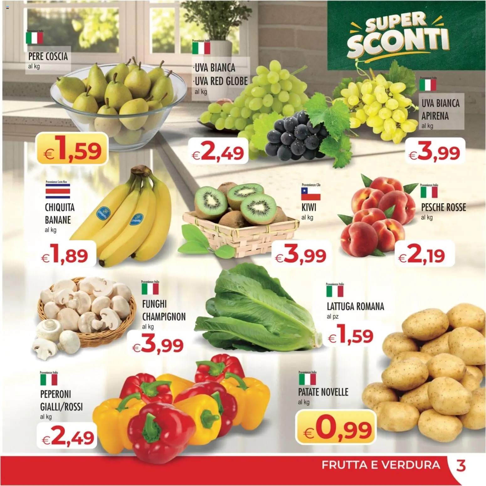 Volantino MerSi Supermercati del 23/09/2026 | Pagina: 3 | Prodotti: Banane, Peperoni, Kiwi, Lattuga