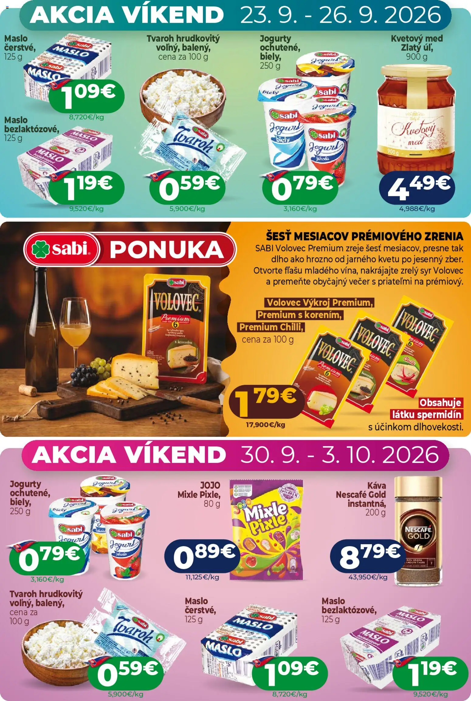 Nové Milk Agro akcie – leták je platný od 23.09.2026 | Strana: 3 | Produkty: Káva, Tvaroh, Med, Hrozno